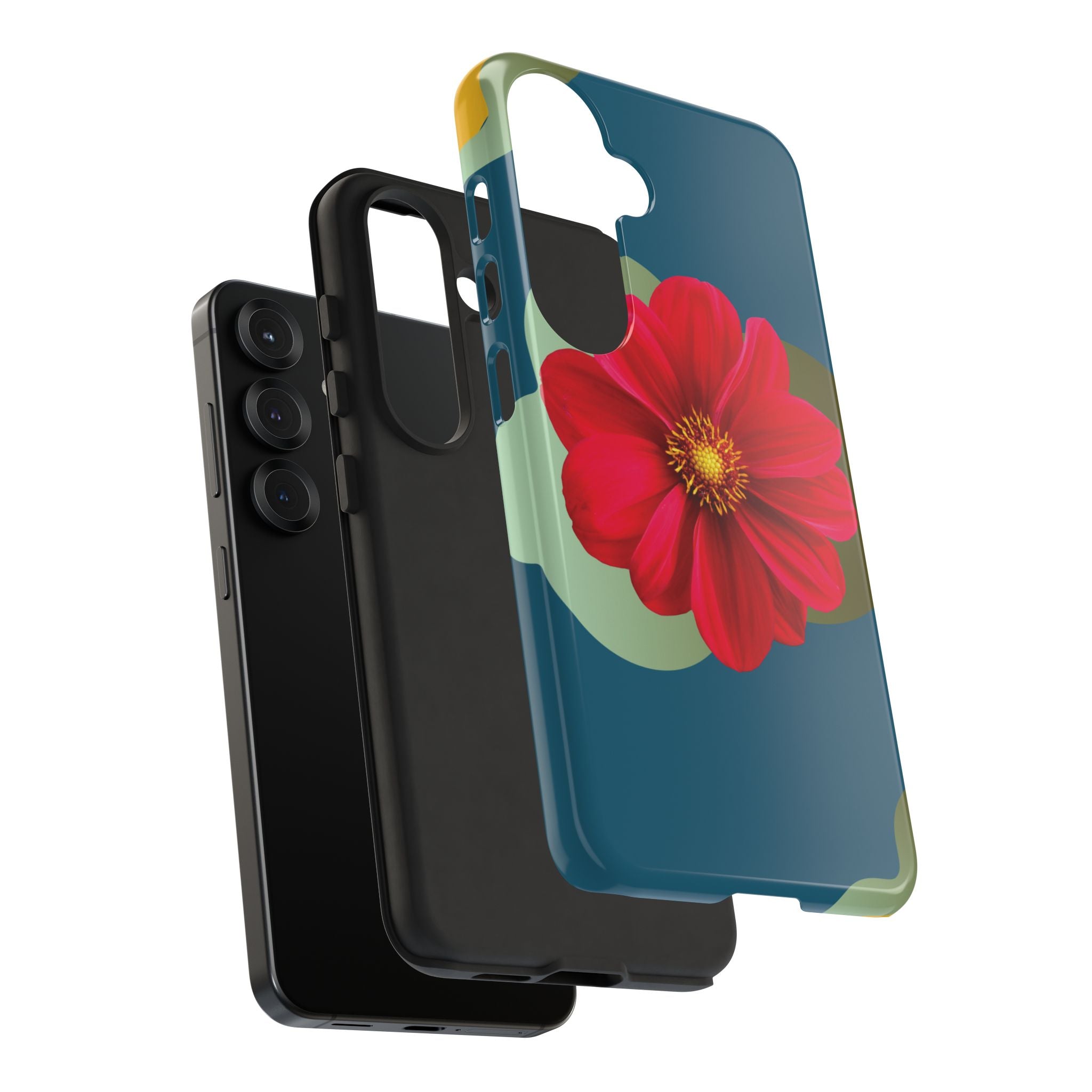 Floral Burst Tough Phone Case — Red Flower on Teal Protective Cover