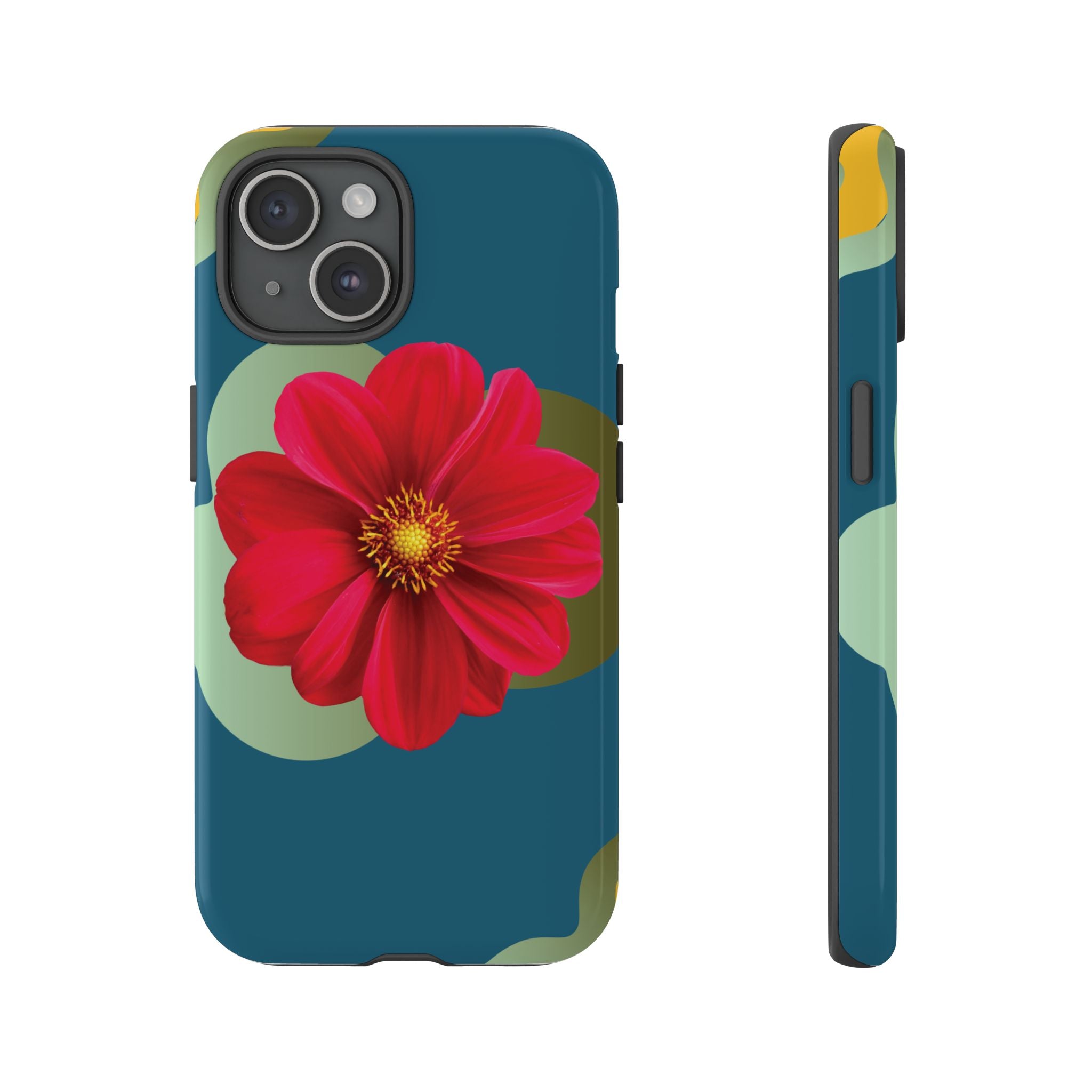 Floral Burst Tough Phone Case — Red Flower on Teal Protective Cover