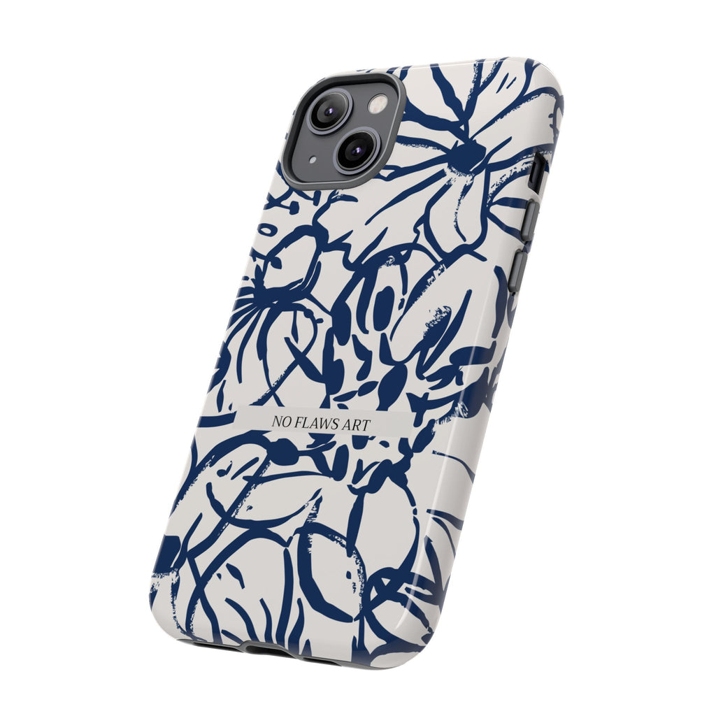 Navy Floral Tough Phone Case — "No Flaws Art" Protective Phone Cover