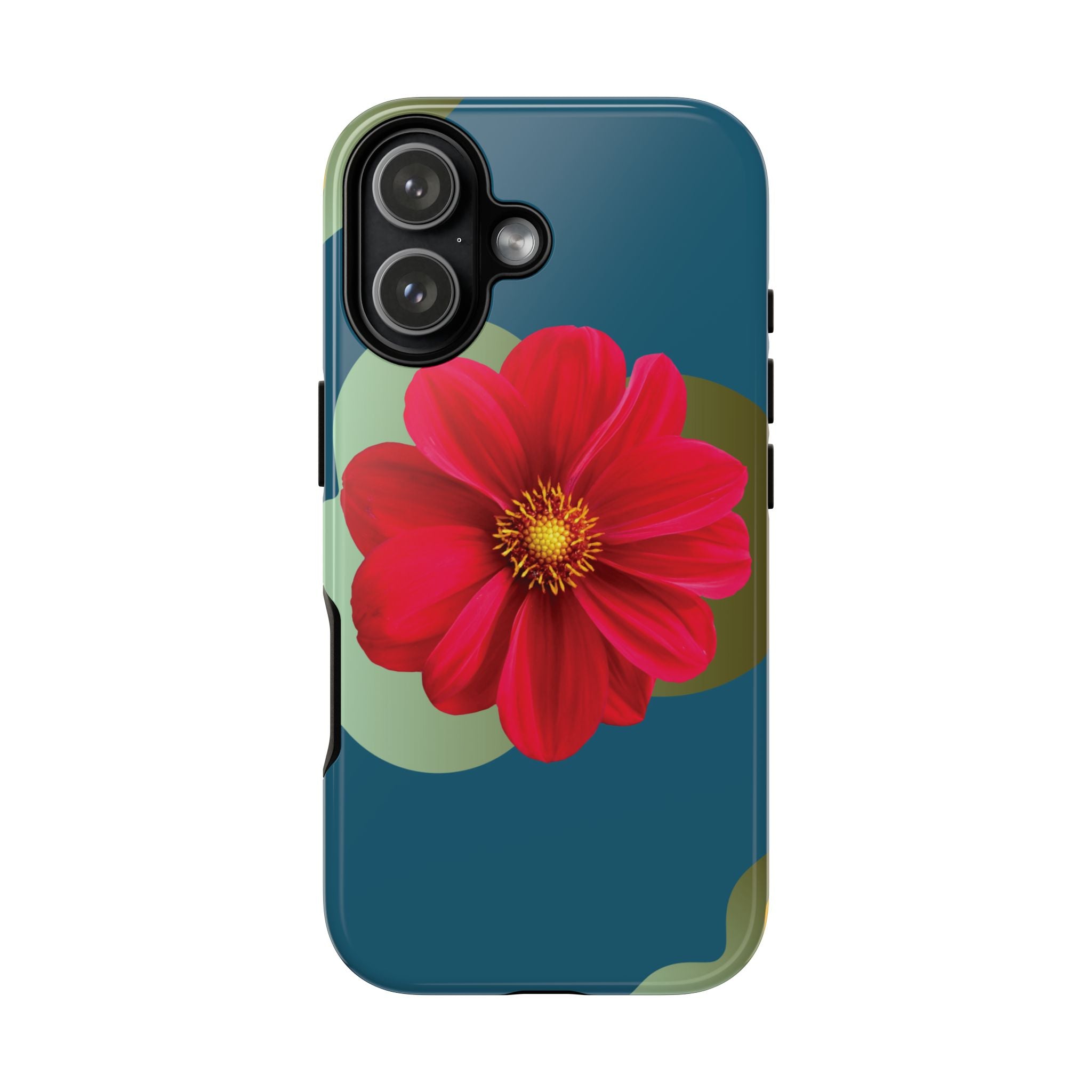 Floral Burst Tough Phone Case — Red Flower on Teal Protective Cover