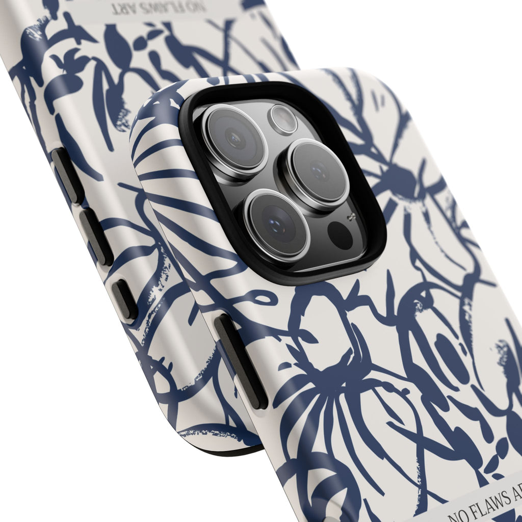 Navy Floral Tough Phone Case — "No Flaws Art" Protective Phone Cover