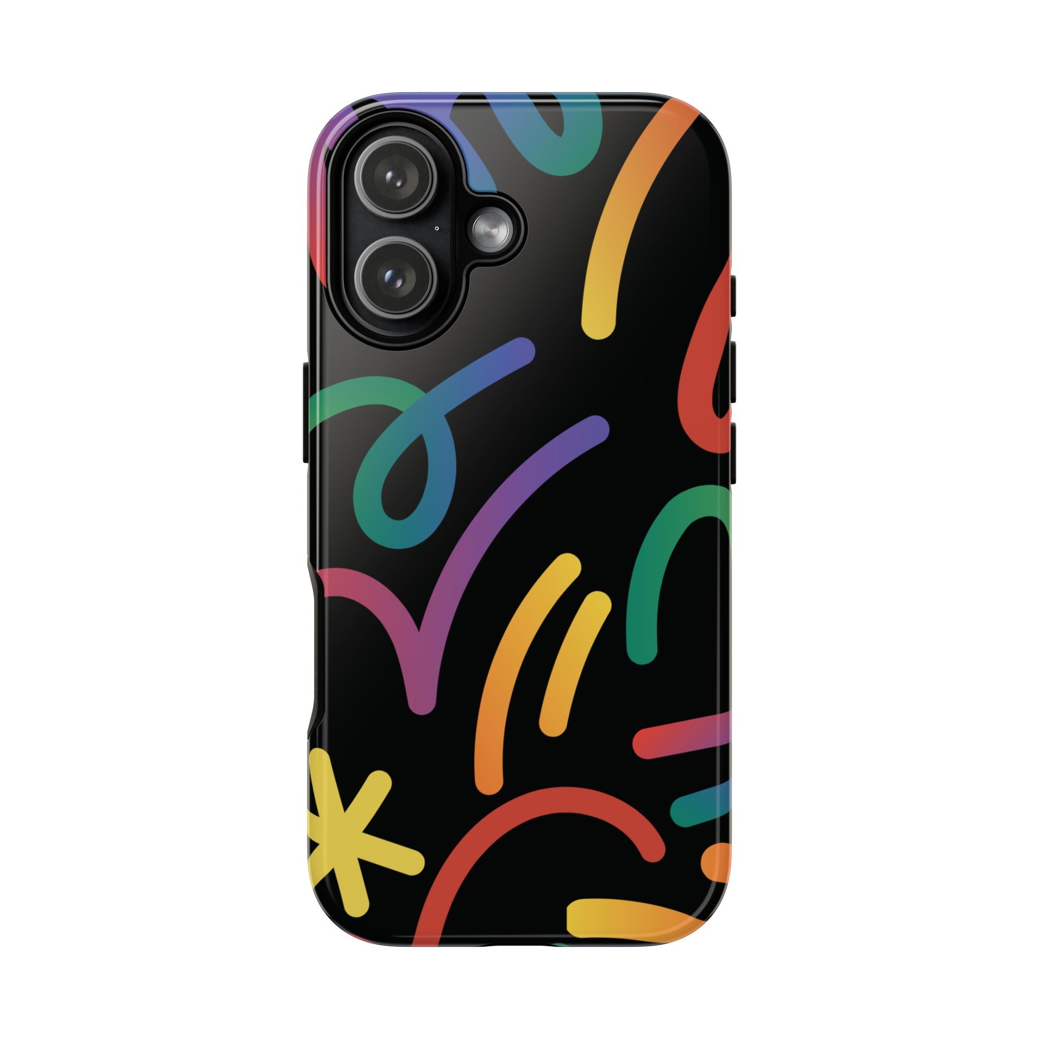 Colorful Doodle Tough Phone Case — Black Background Protective Cover