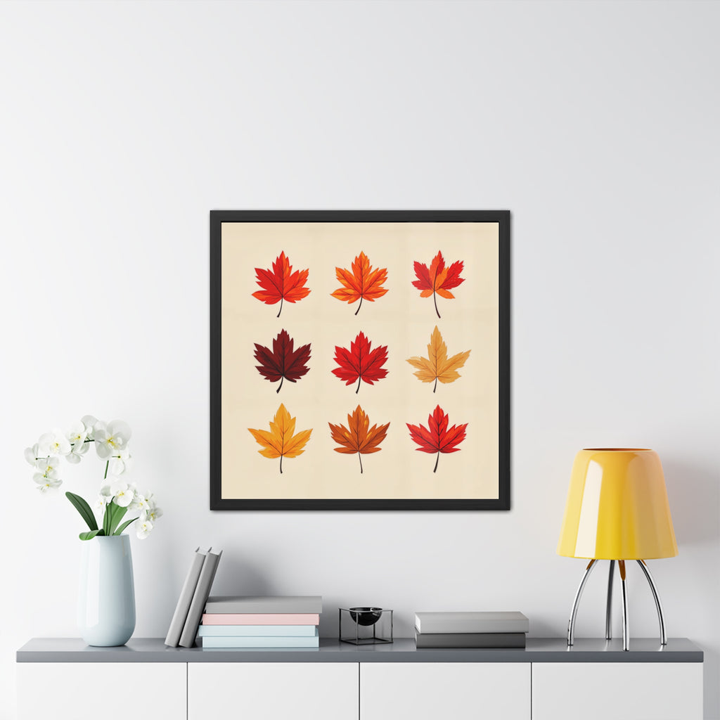 Autumn’s Palette: A Study of Nine Maple Leaves – Framed Art Poster