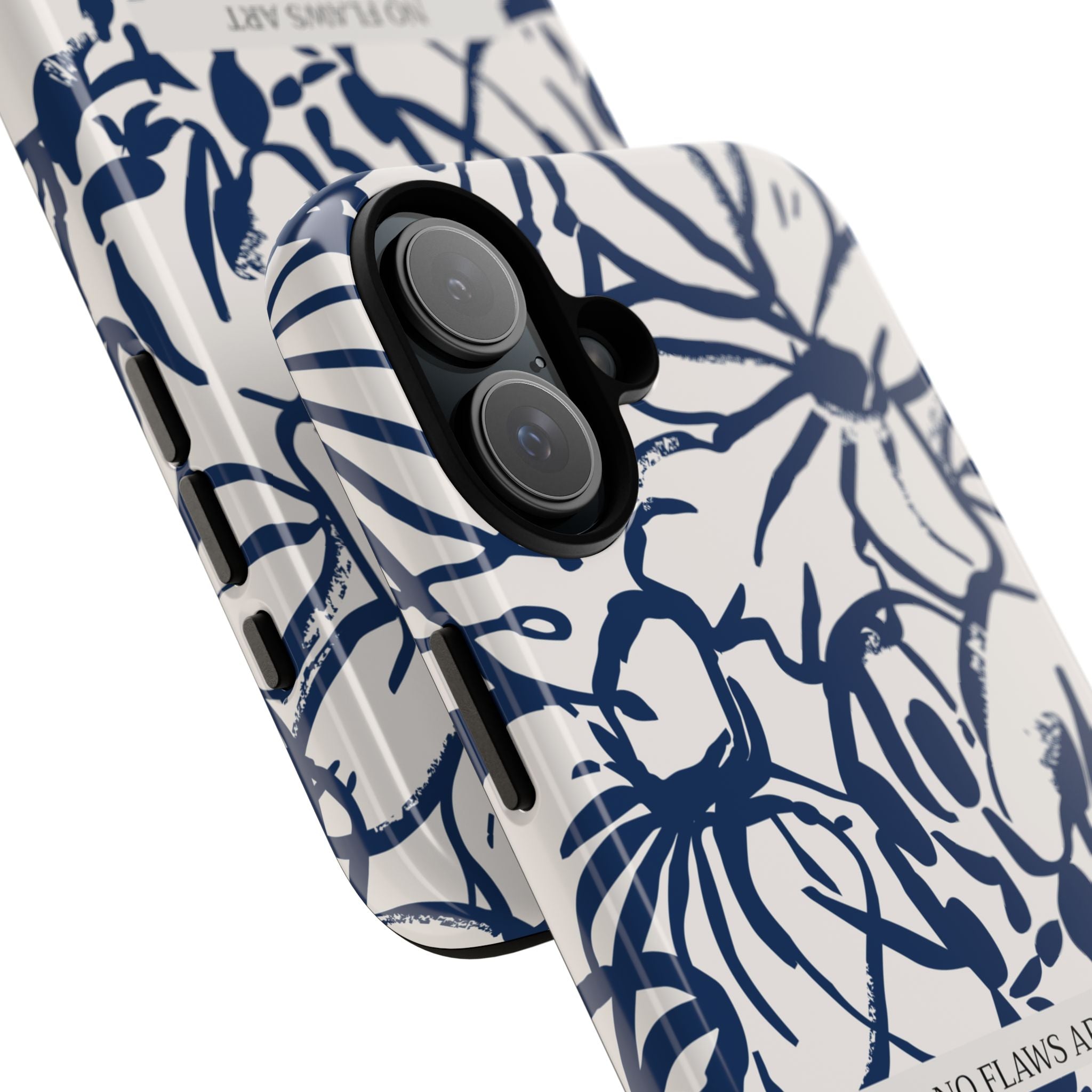 Navy Floral Tough Phone Case — "No Flaws Art" Protective Phone Cover