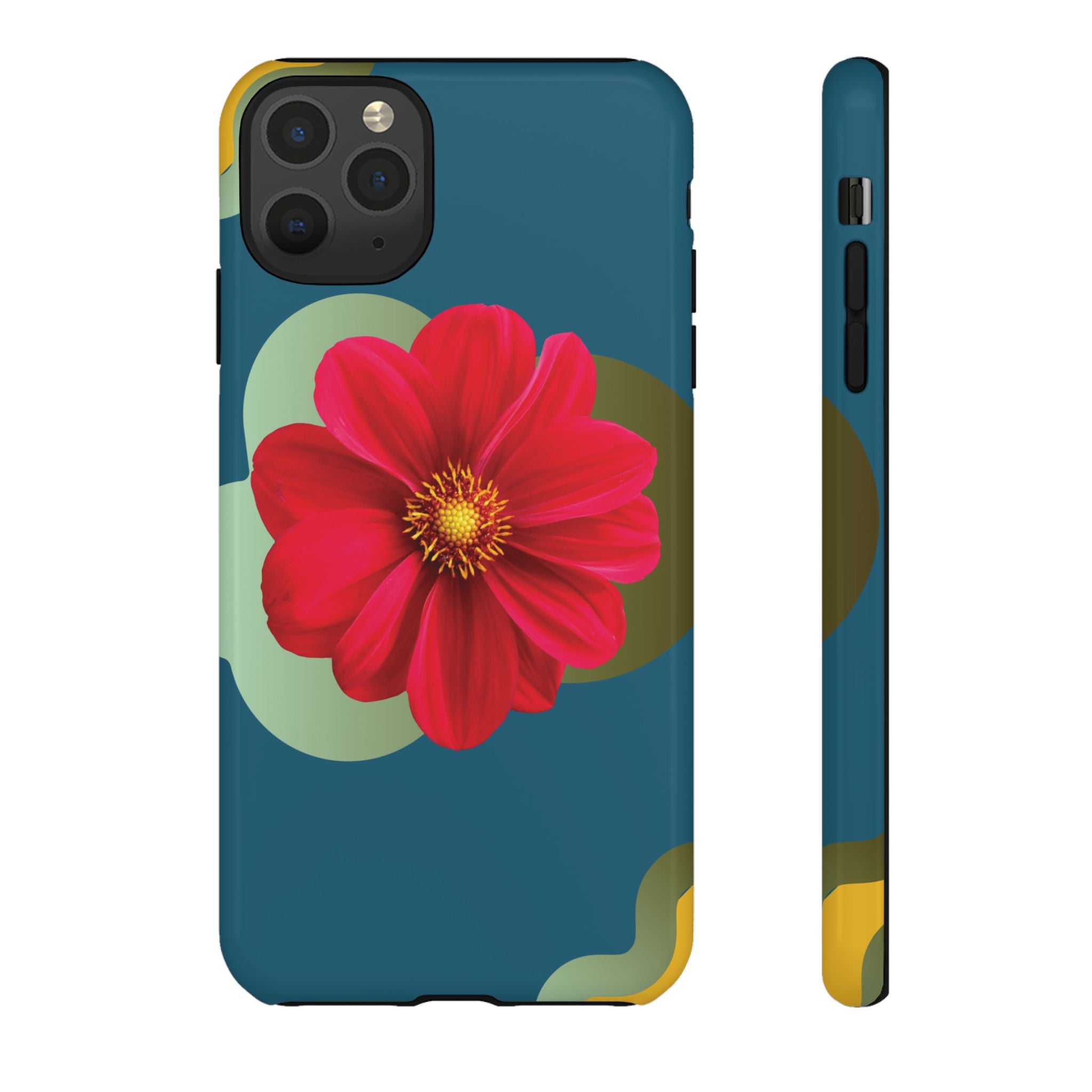 Floral Burst Tough Phone Case — Red Flower on Teal Protective Cover