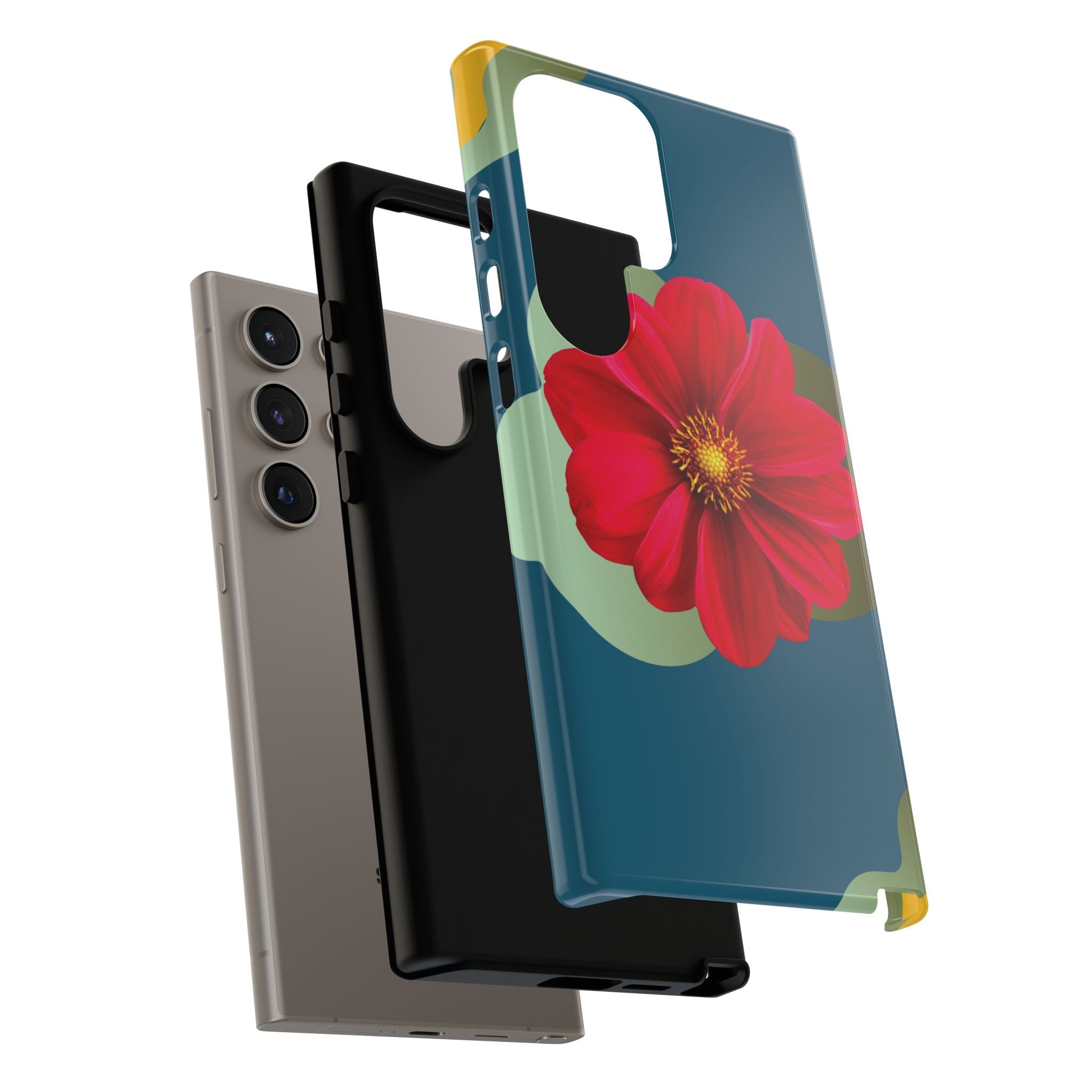 Floral Burst Tough Phone Case — Red Flower on Teal Protective Cover
