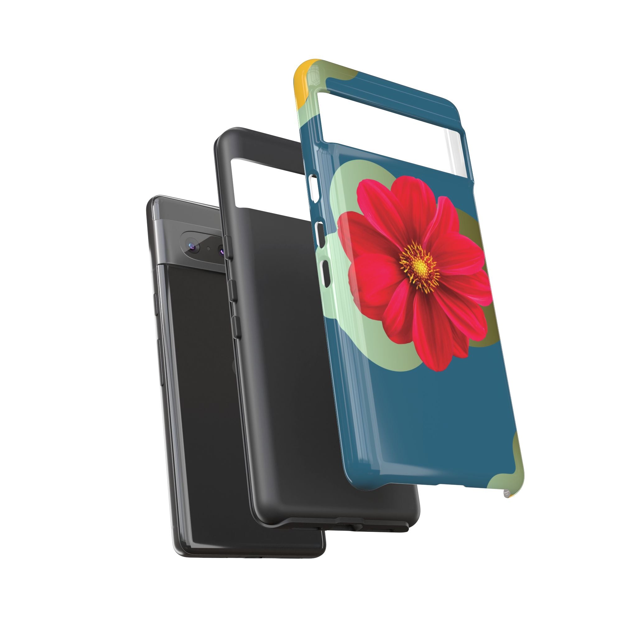Floral Burst Tough Phone Case — Red Flower on Teal Protective Cover