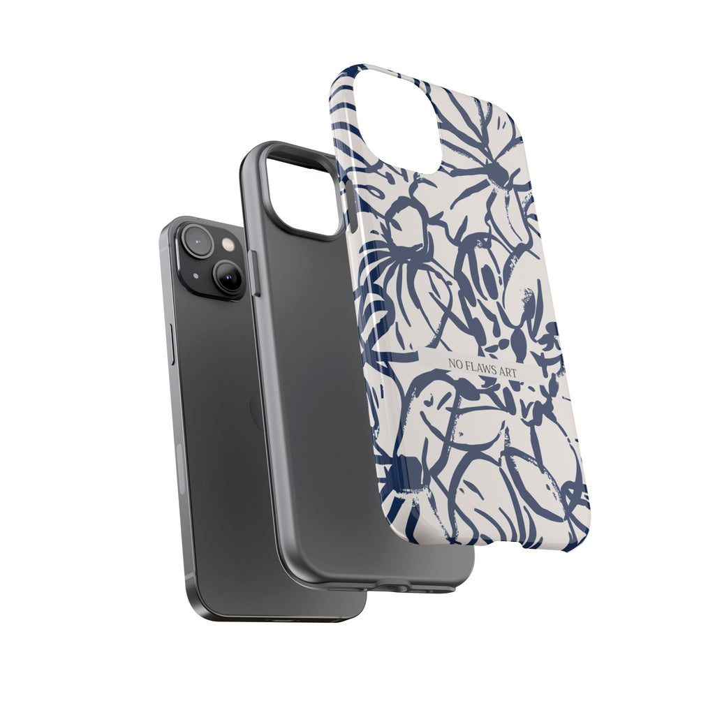 Navy Floral Tough Phone Case — "No Flaws Art" Protective Phone Cover
