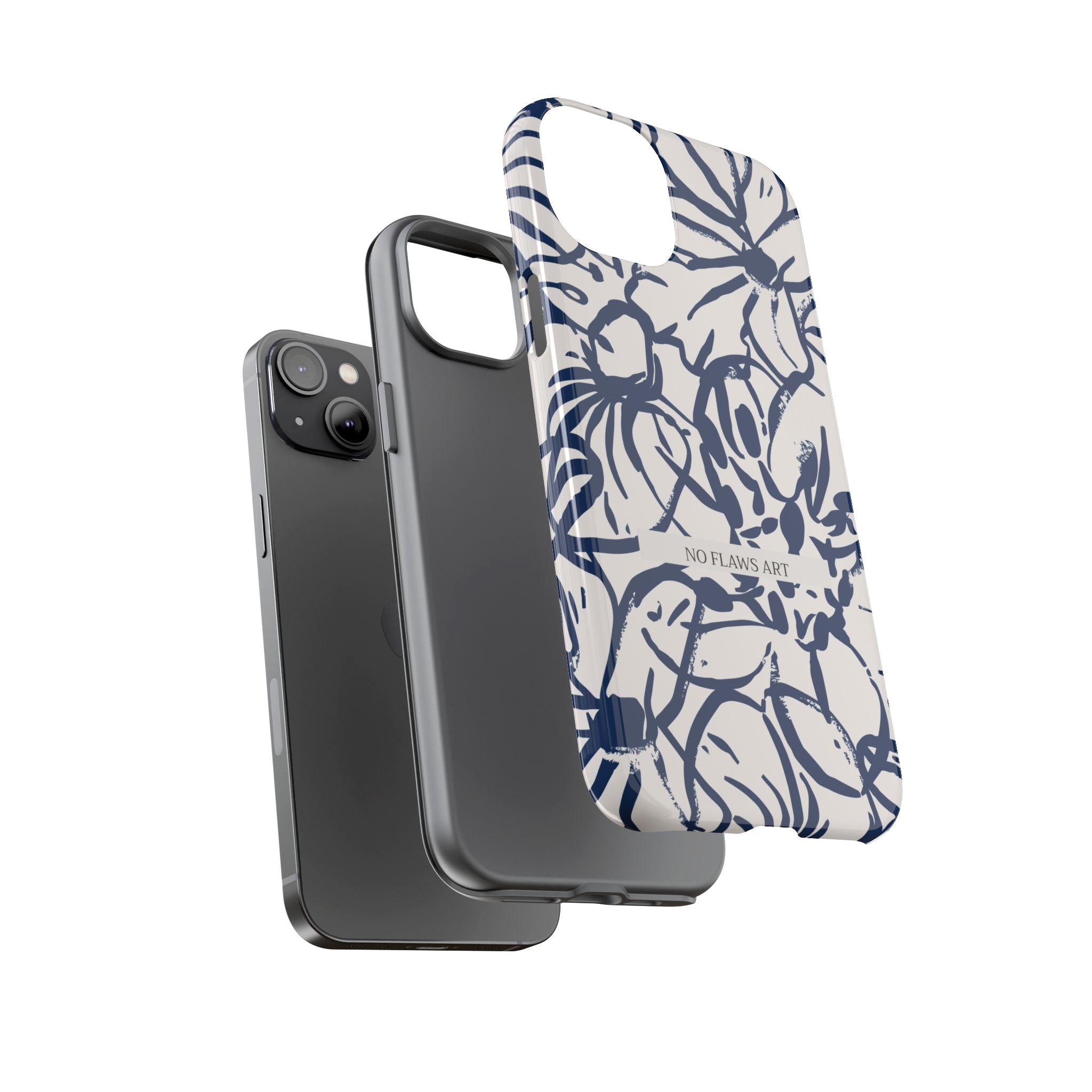 Navy Floral Tough Phone Case — "No Flaws Art" Protective Phone Cover