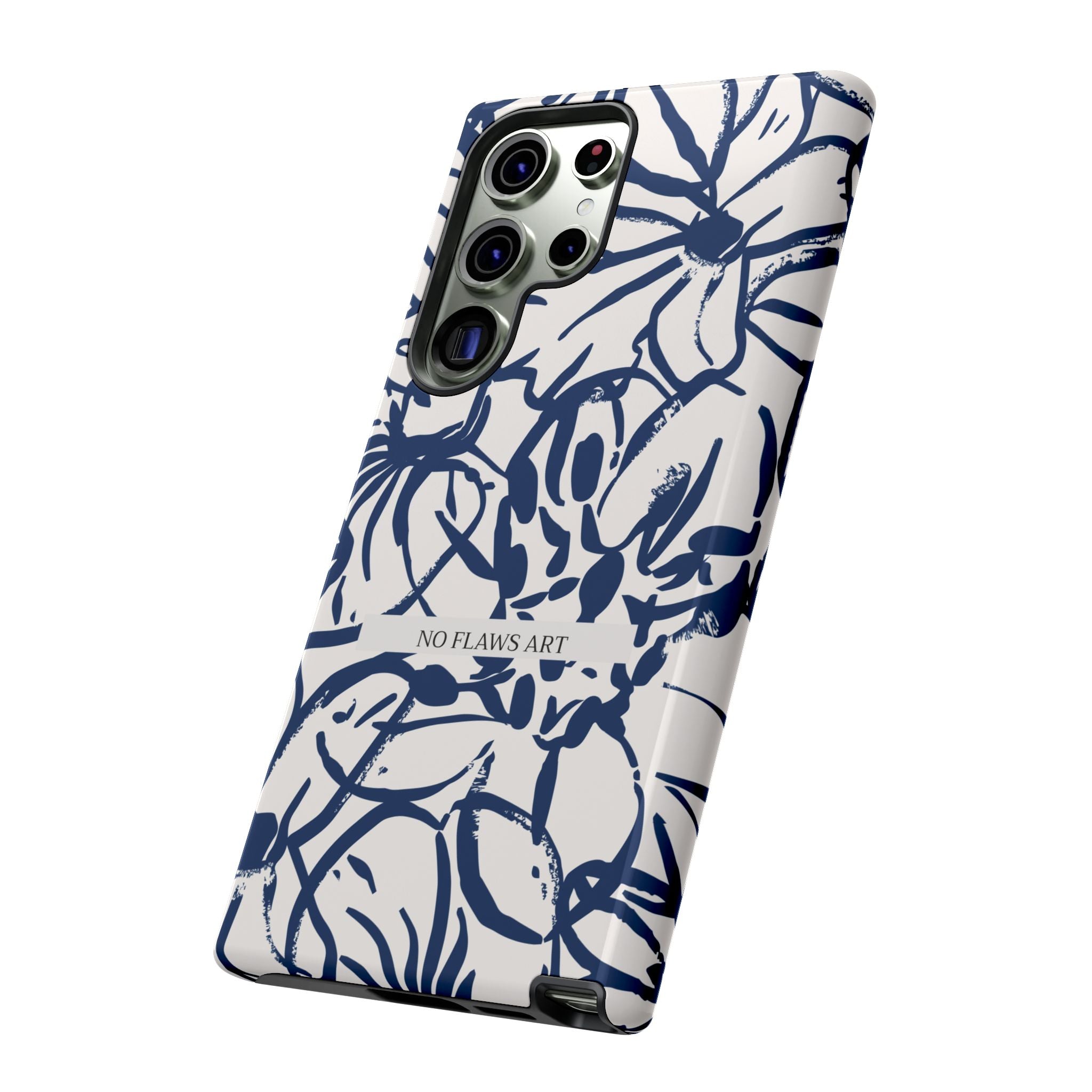 Navy Floral Tough Phone Case — "No Flaws Art" Protective Phone Cover