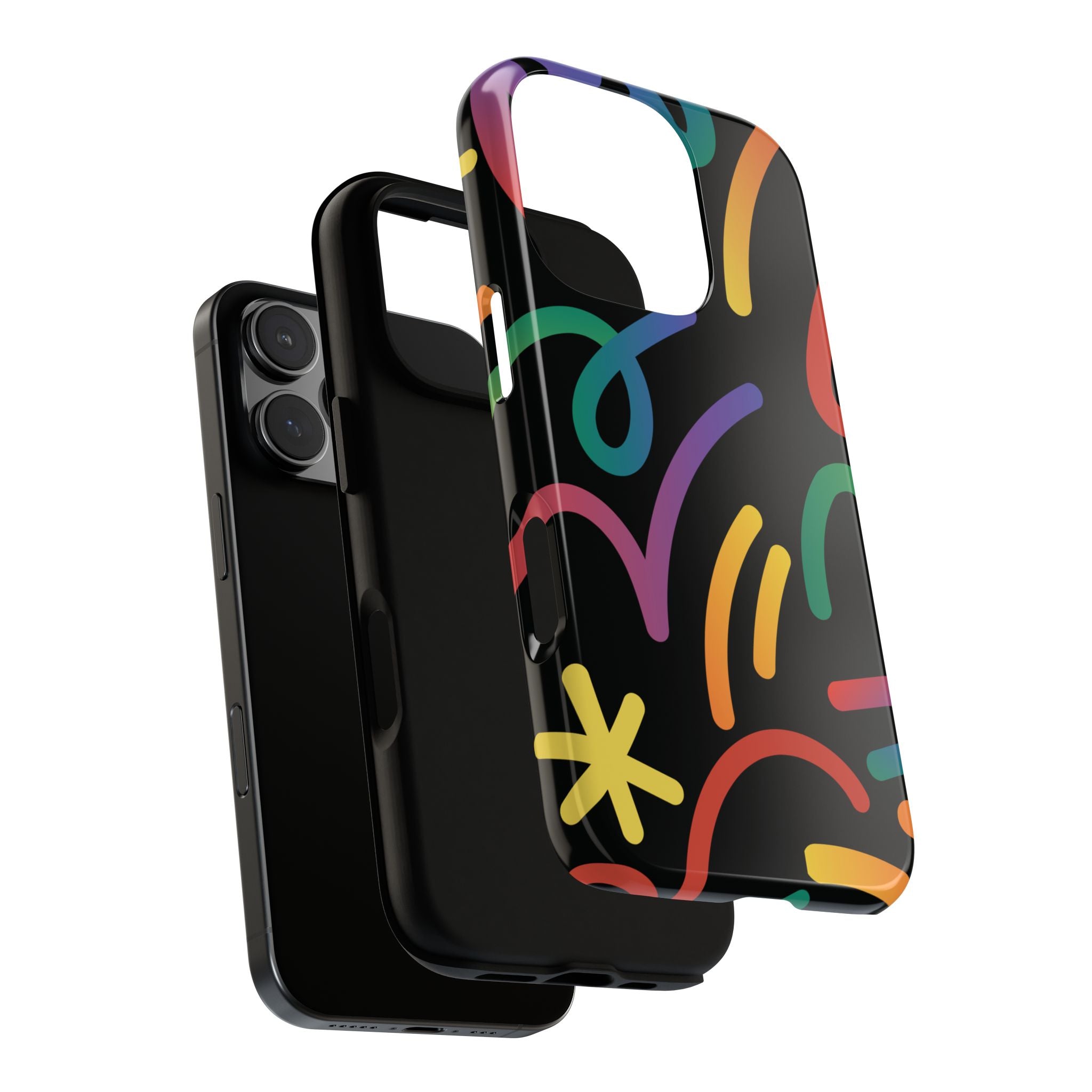 Colorful Doodle Tough Phone Case — Black Background Protective Cover