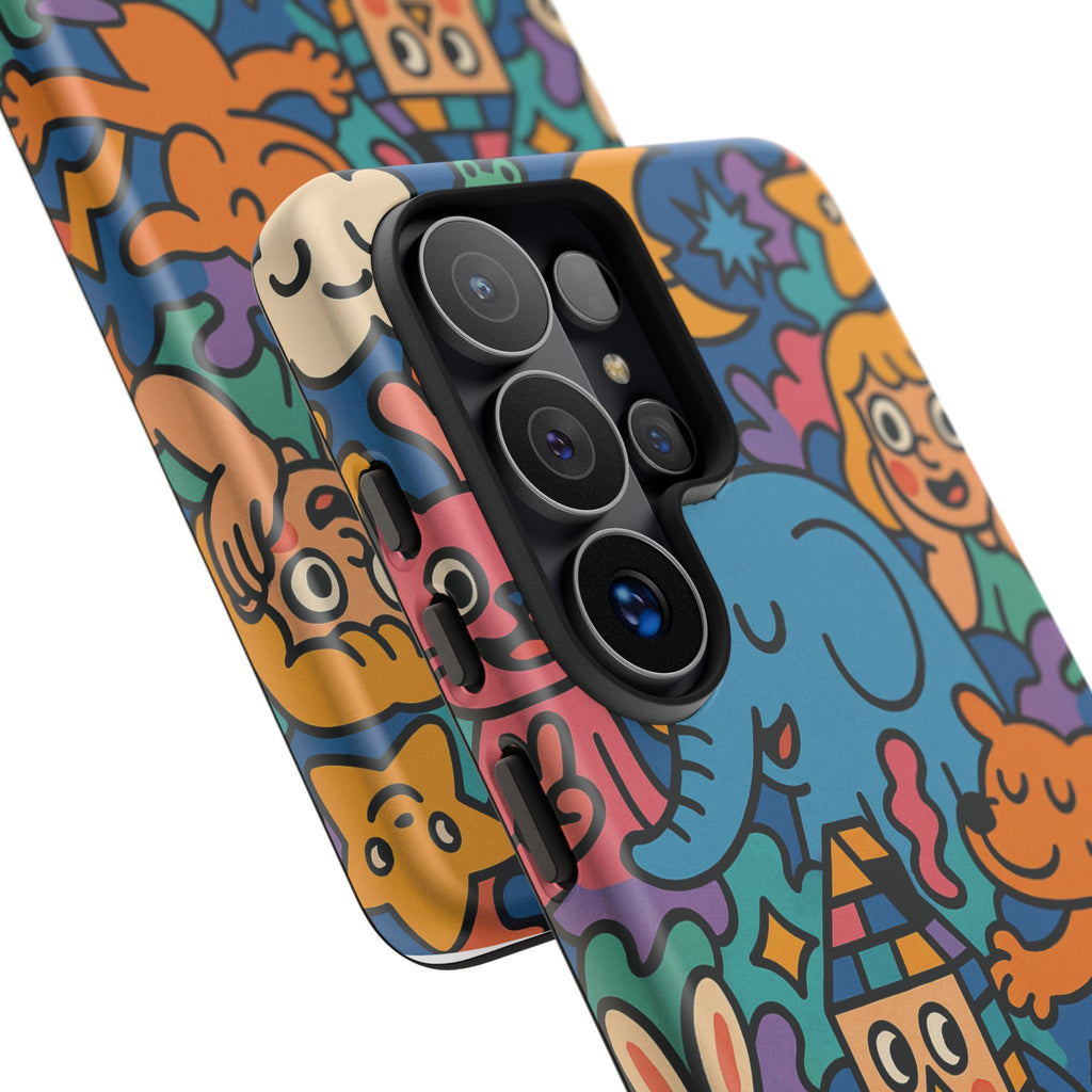 Colorful Doodle Phone Case — Cute Cartoon Animals & Characters