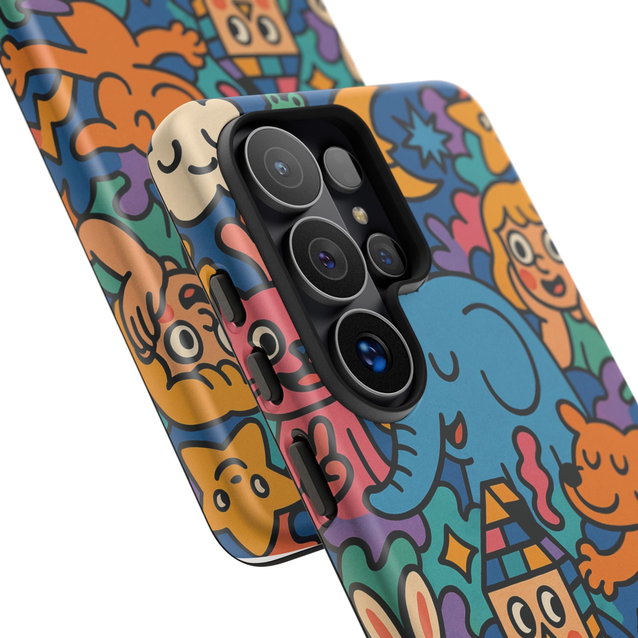 Colorful Doodle Phone Case — Cute Cartoon Animals & Characters