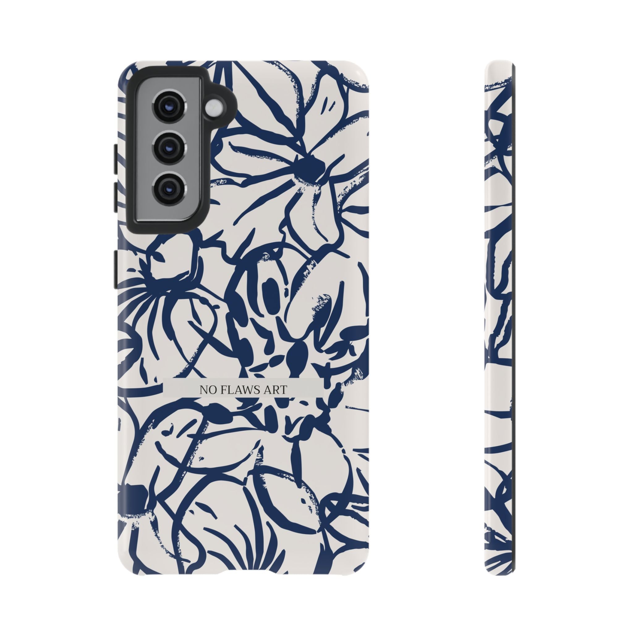 Navy Floral Tough Phone Case — "No Flaws Art" Protective Phone Cover