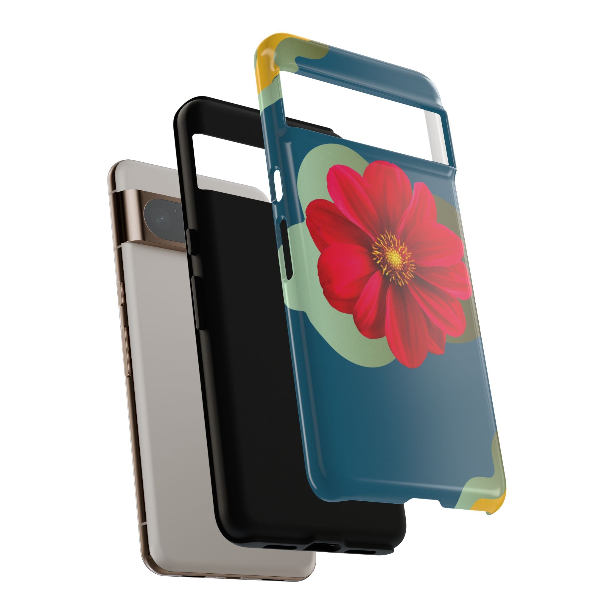 Floral Burst Tough Phone Case — Red Flower on Teal Protective Cover