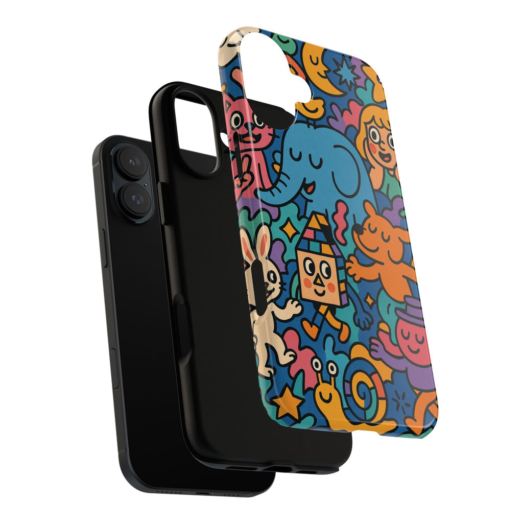 Colorful Doodle Phone Case — Cute Cartoon Animals & Characters