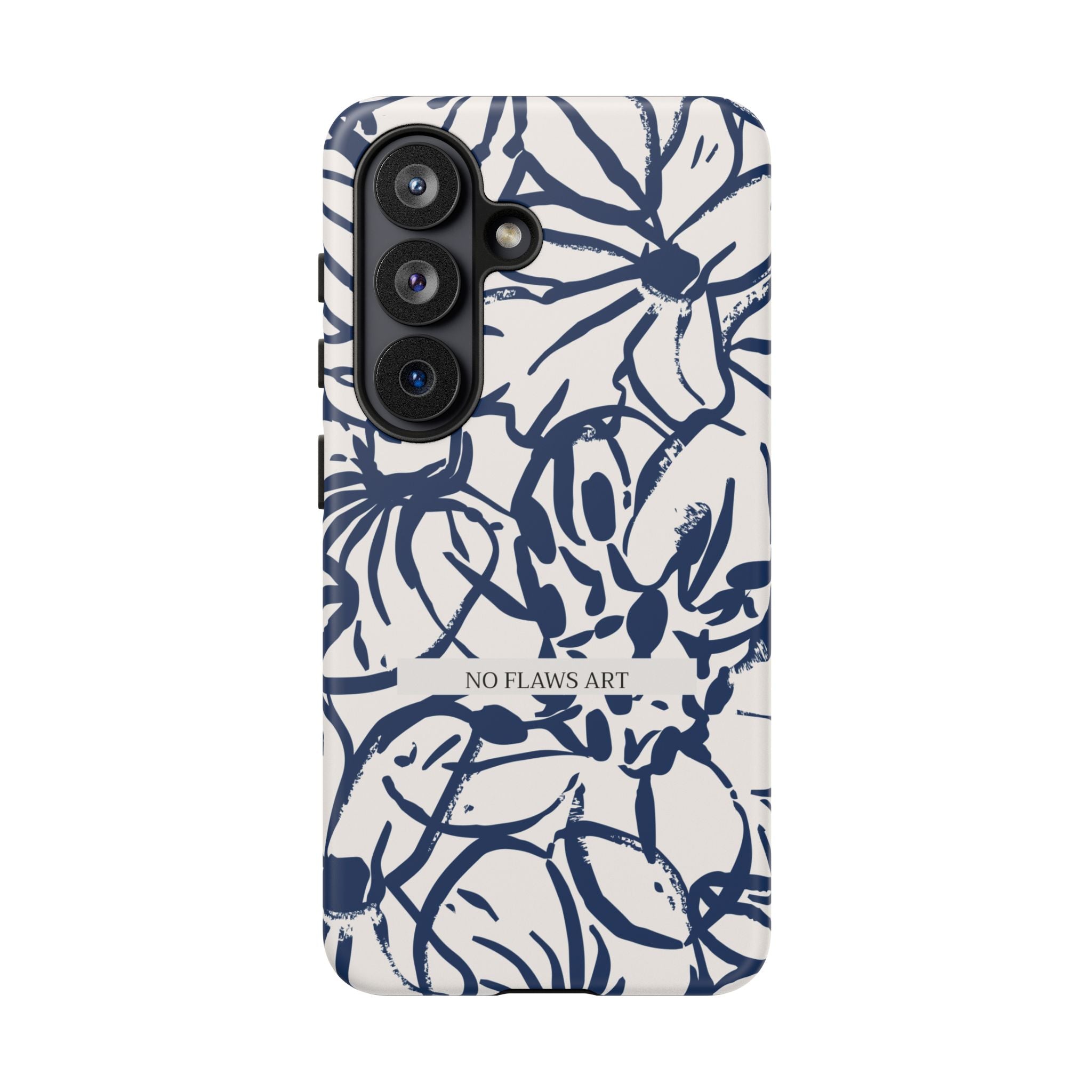 Navy Floral Tough Phone Case — "No Flaws Art" Protective Phone Cover