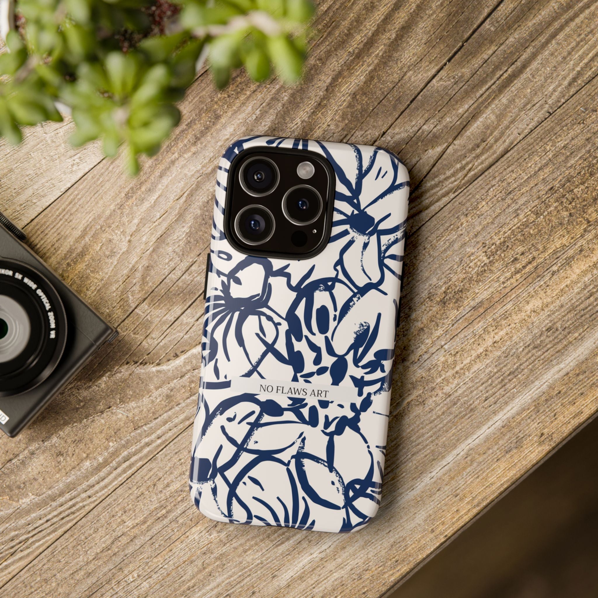 Navy Floral Tough Phone Case — "No Flaws Art" Protective Phone Cover