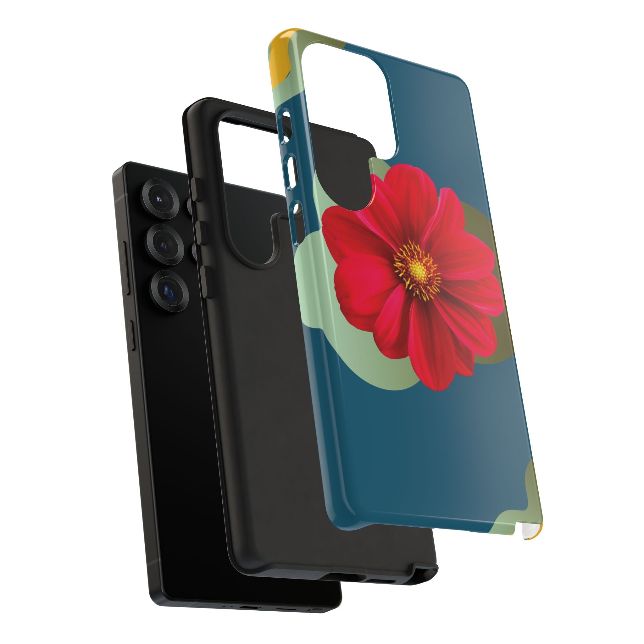 Floral Burst Tough Phone Case — Red Flower on Teal Protective Cover