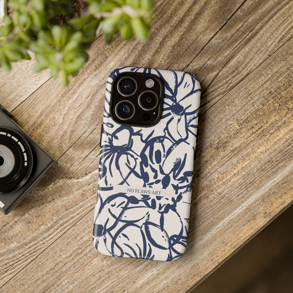 Navy Floral Tough Phone Case — "No Flaws Art" Protective Phone Cover