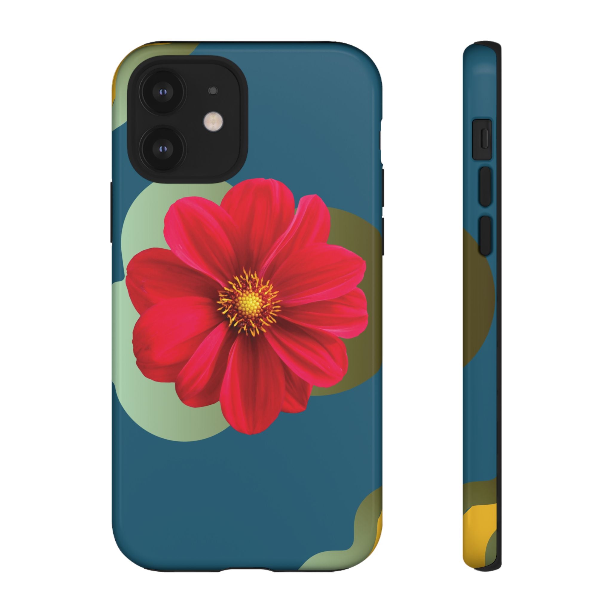 Floral Burst Tough Phone Case — Red Flower on Teal Protective Cover