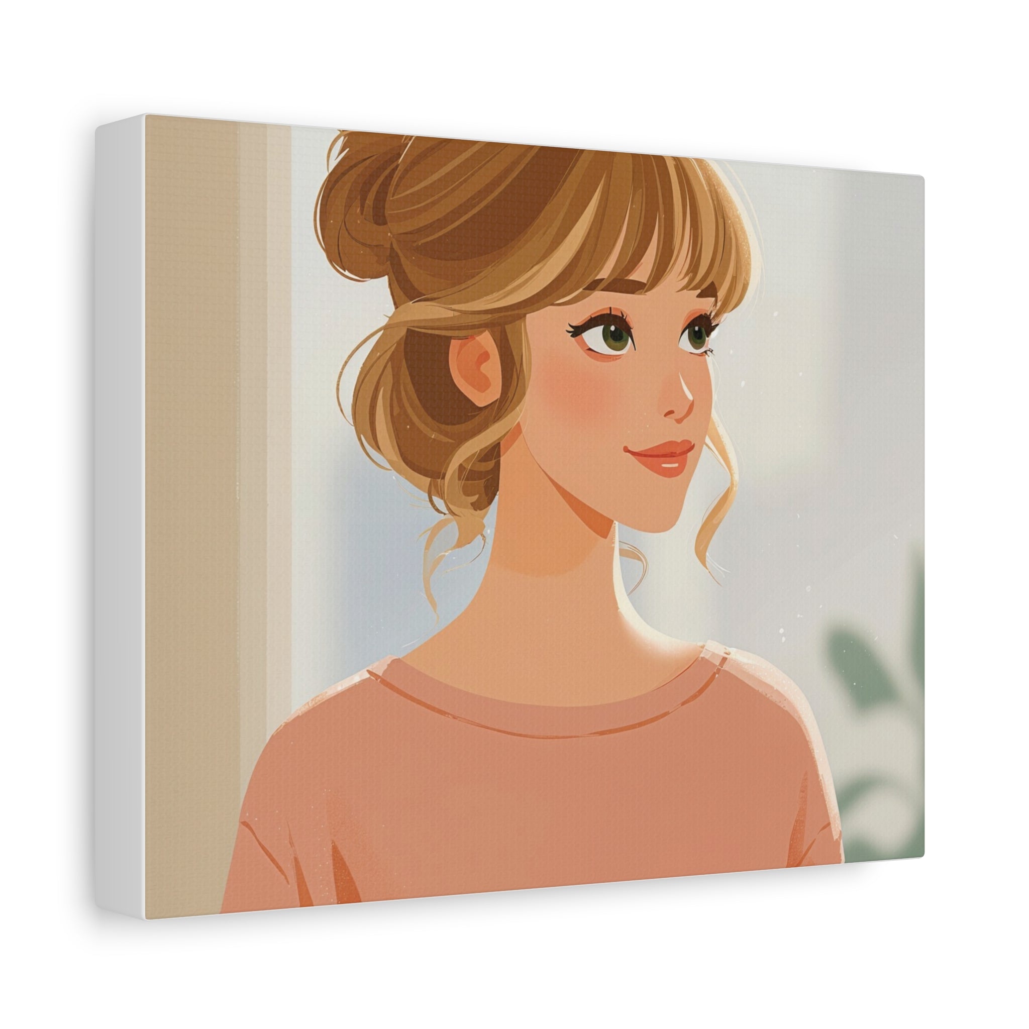 Portrait Canvas Print — Charming Woman Illustration Matte Stretched Wall Art