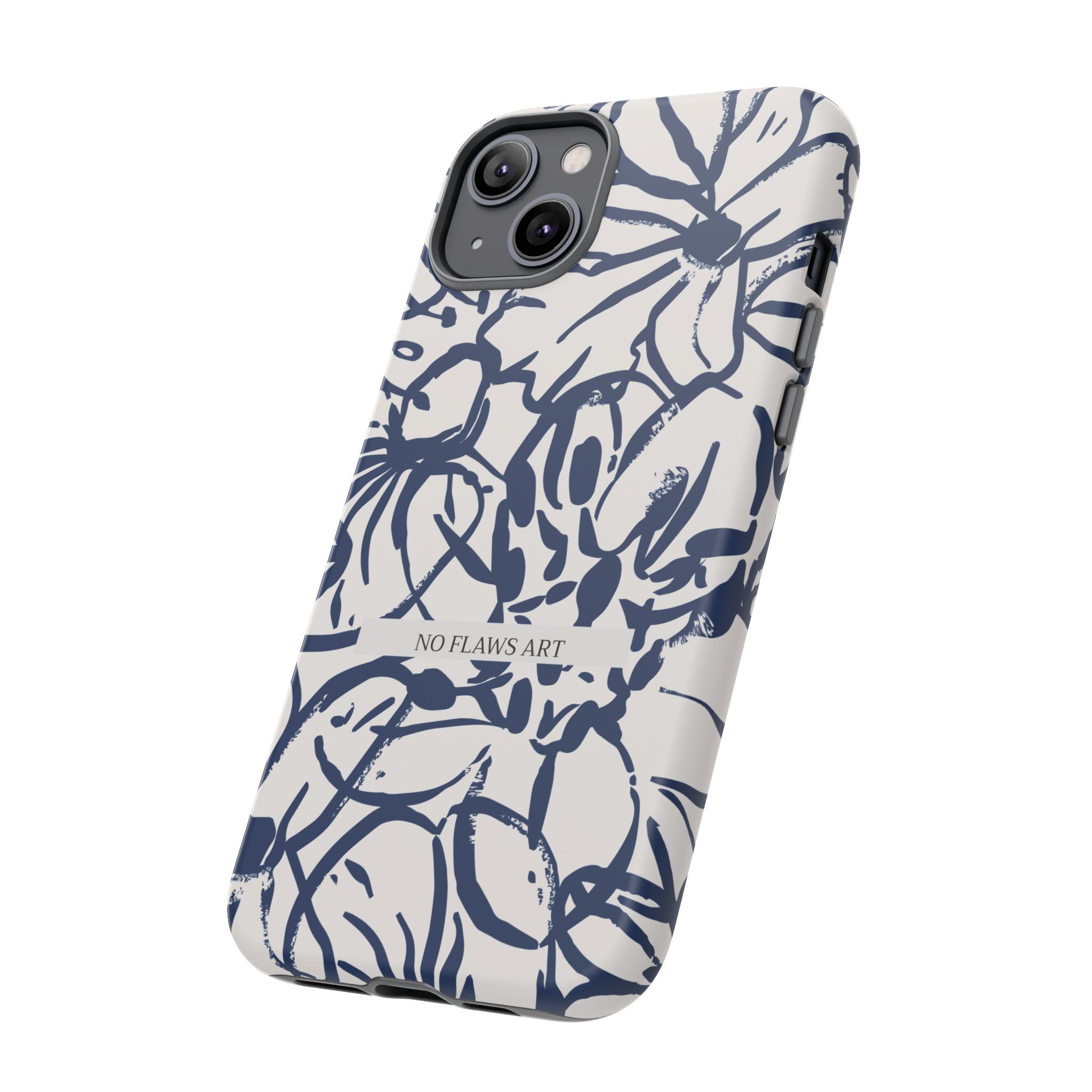 Navy Floral Tough Phone Case — "No Flaws Art" Protective Phone Cover