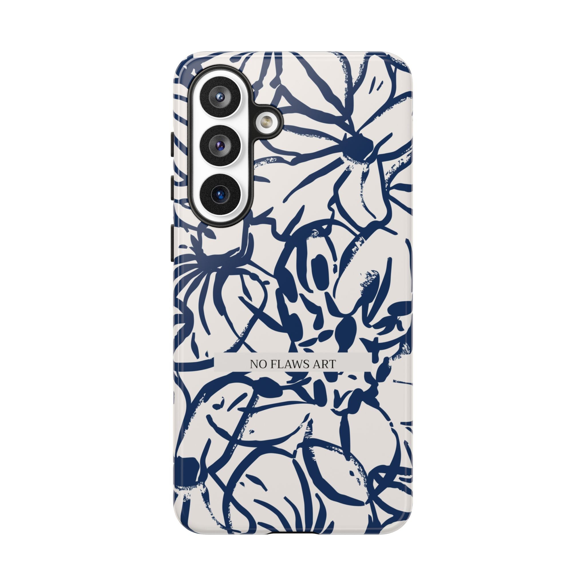 Navy Floral Tough Phone Case — "No Flaws Art" Protective Phone Cover