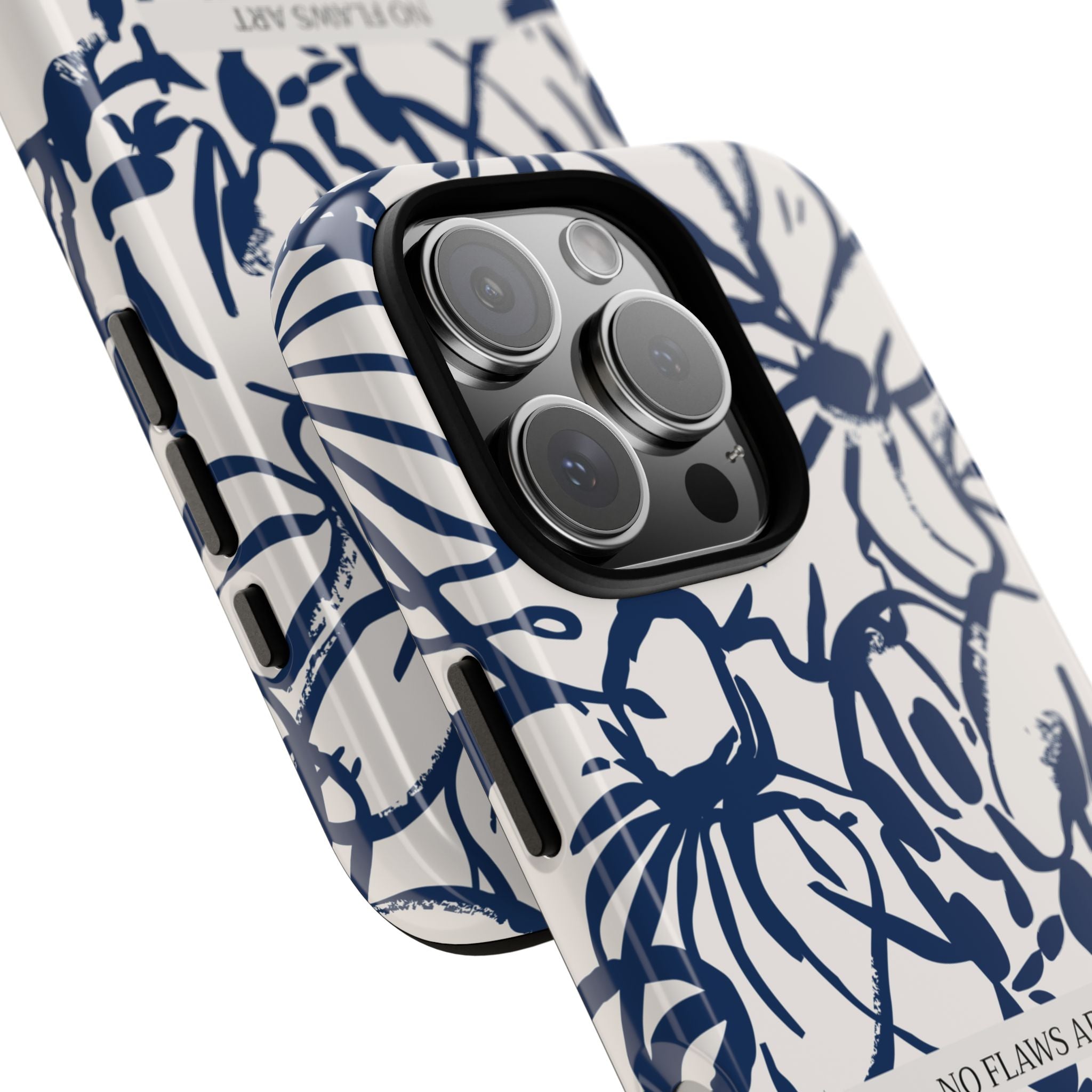 Navy Floral Tough Phone Case — "No Flaws Art" Protective Phone Cover