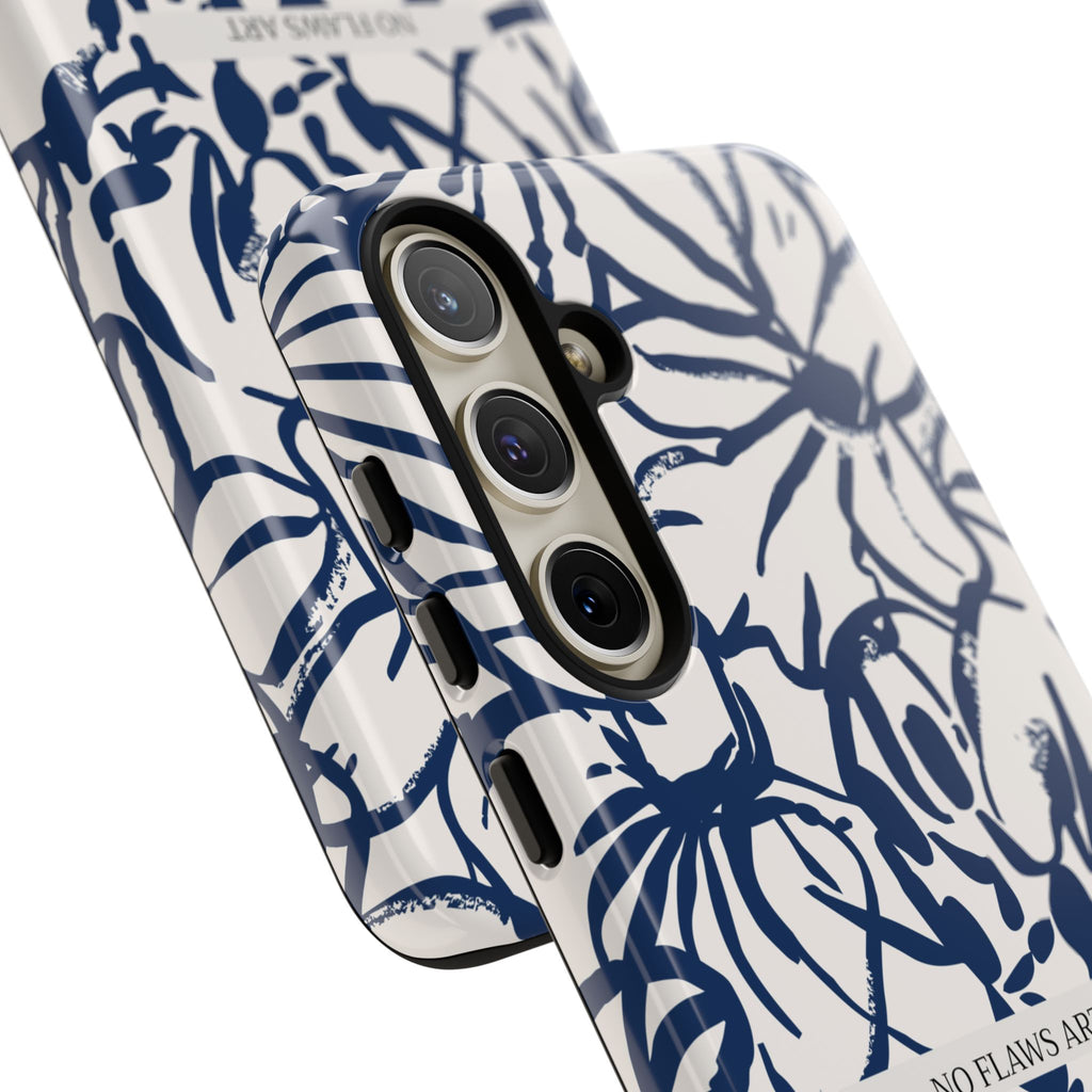 Navy Floral Tough Phone Case — "No Flaws Art" Protective Phone Cover