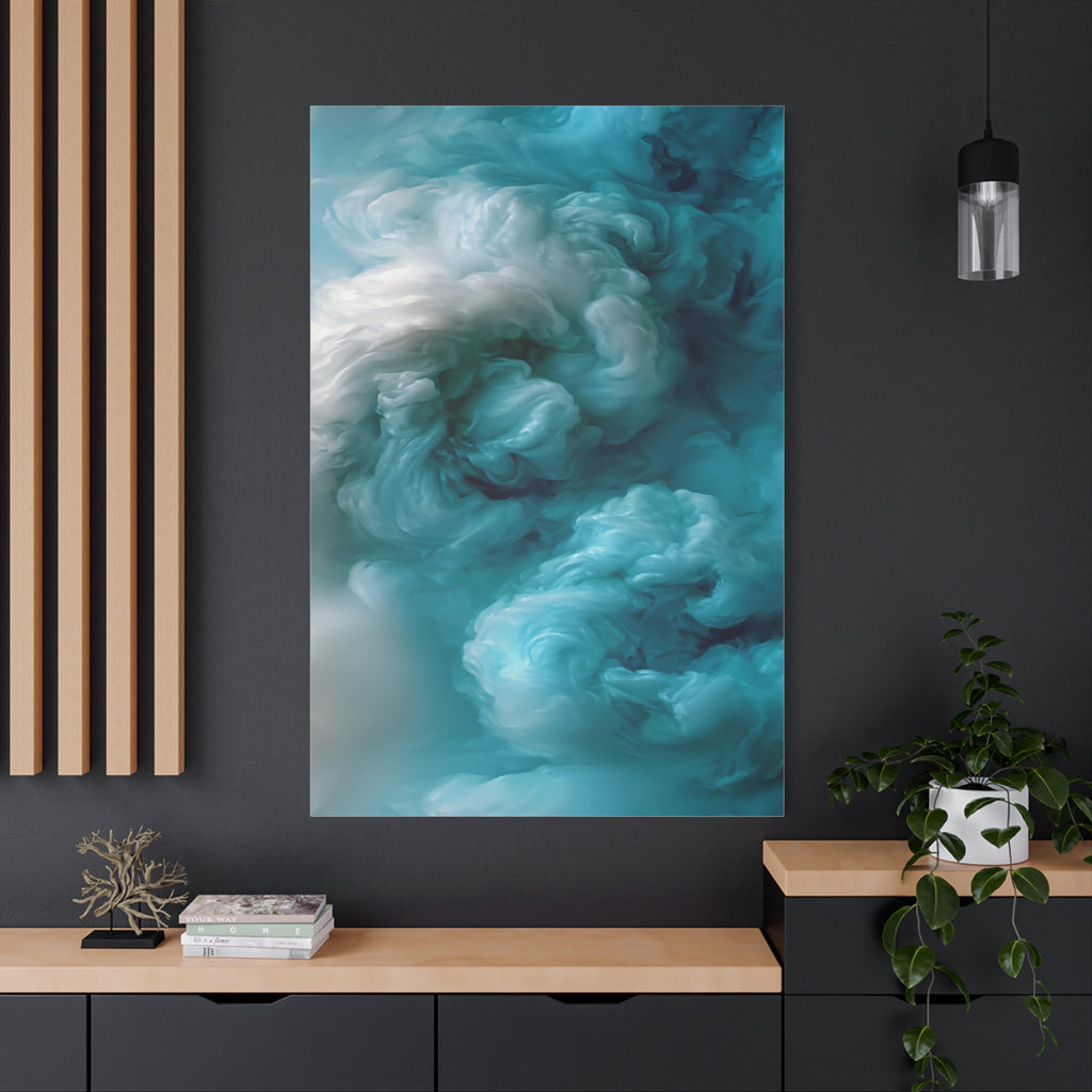 Teal Cloudscape Matte Canvas Print — Abstract Oceanic Wall Art (Stretched)