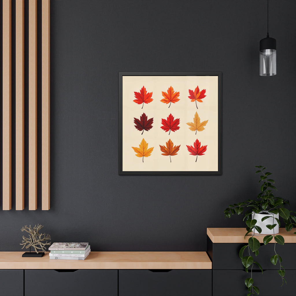 Autumn’s Palette: A Study of Nine Maple Leaves – Framed Art Poster