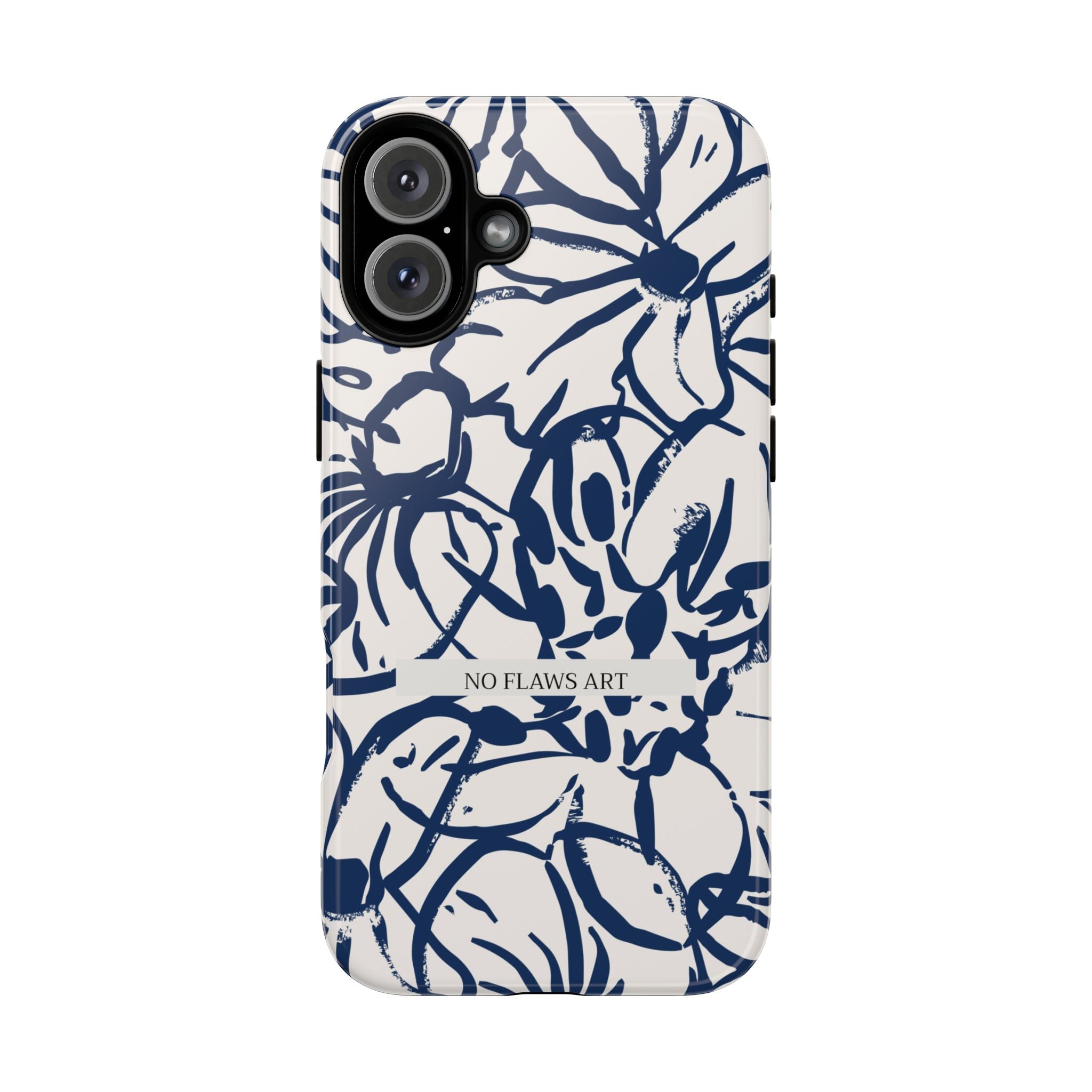 Navy Floral Tough Phone Case — "No Flaws Art" Protective Phone Cover