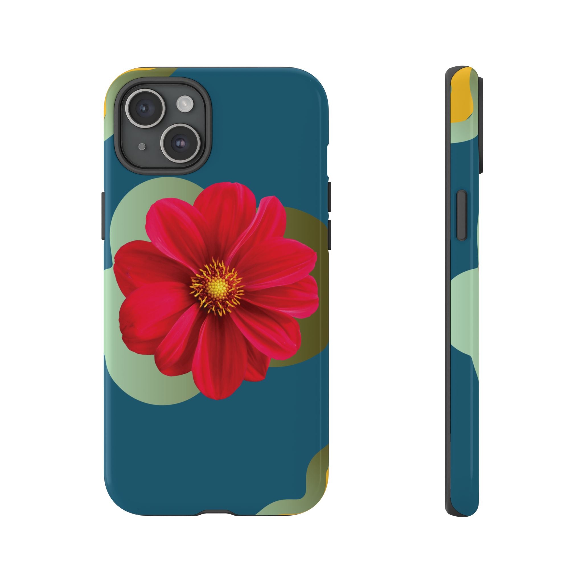 Floral Burst Tough Phone Case — Red Flower on Teal Protective Cover