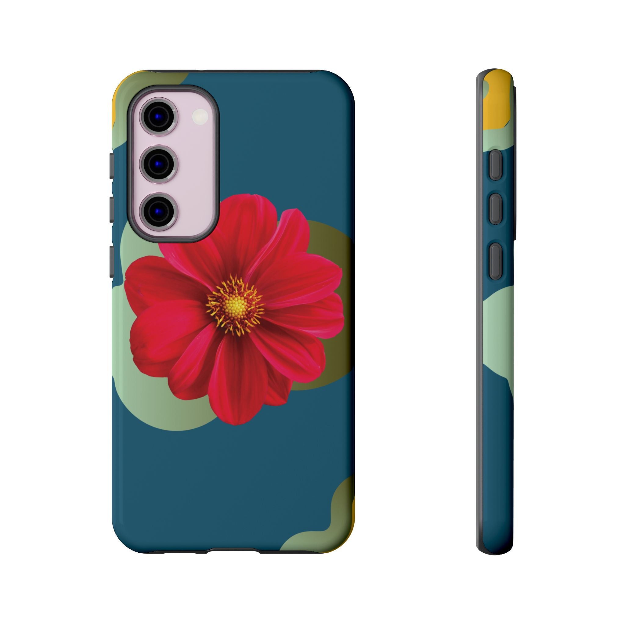 Floral Burst Tough Phone Case — Red Flower on Teal Protective Cover