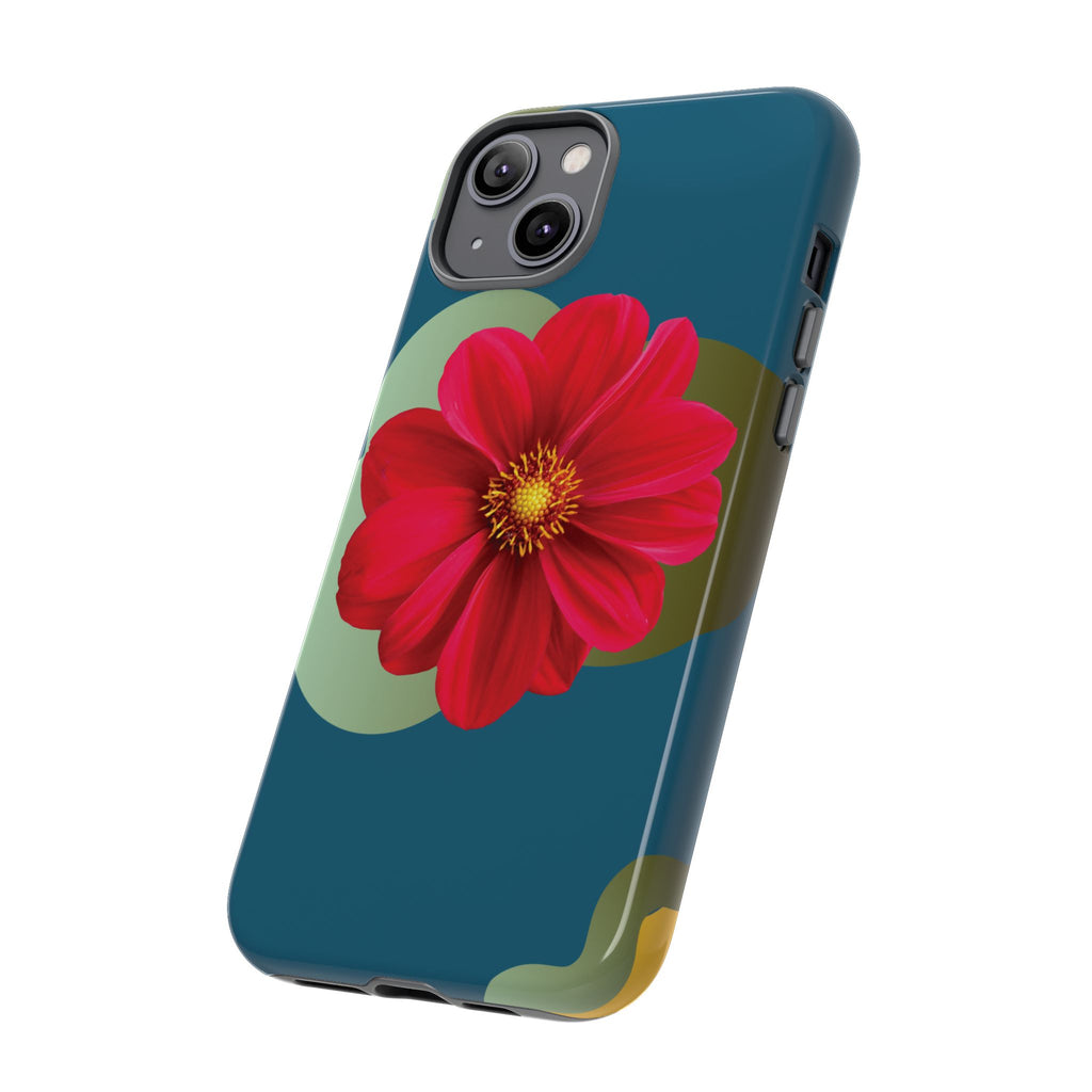Floral Burst Tough Phone Case — Red Flower on Teal Protective Cover