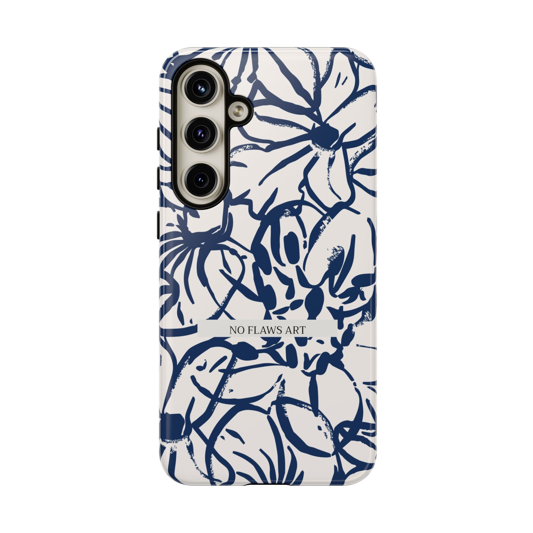 Navy Floral Tough Phone Case — "No Flaws Art" Protective Phone Cover