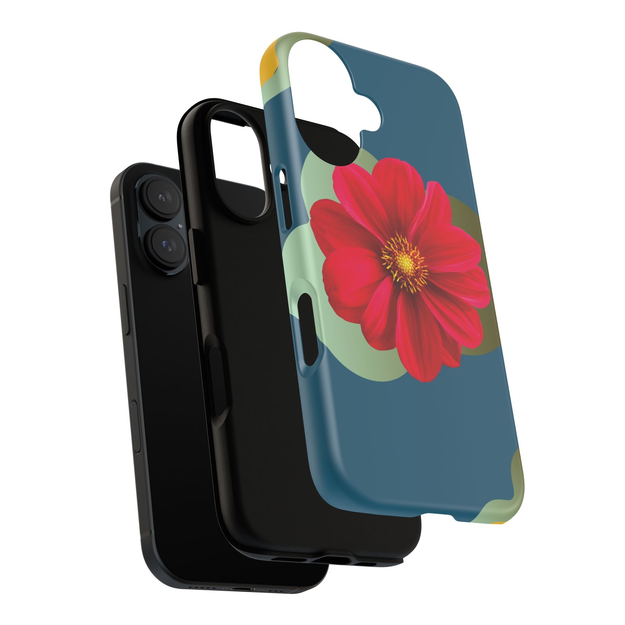 Floral Burst Tough Phone Case — Red Flower on Teal Protective Cover