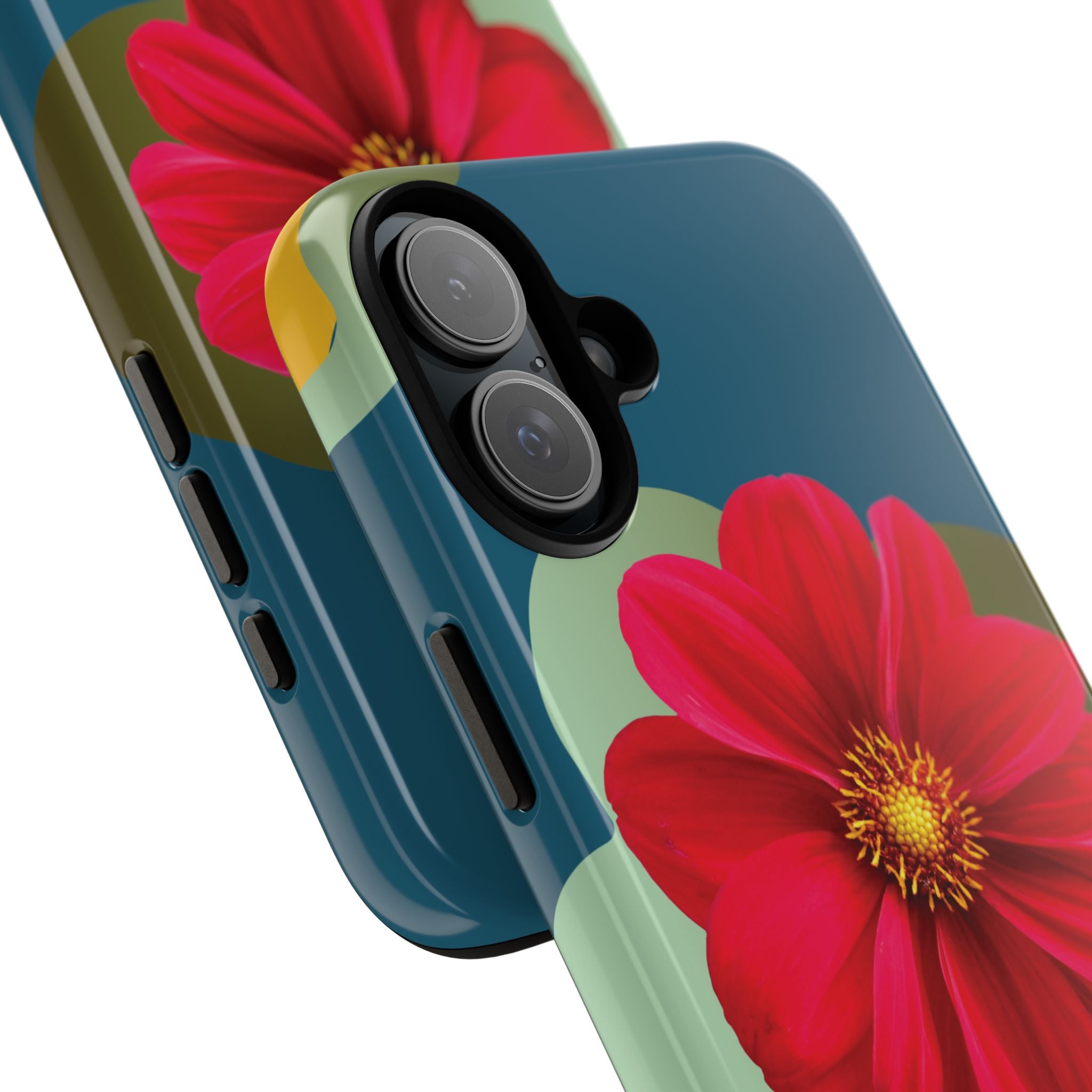 Floral Burst Tough Phone Case — Red Flower on Teal Protective Cover