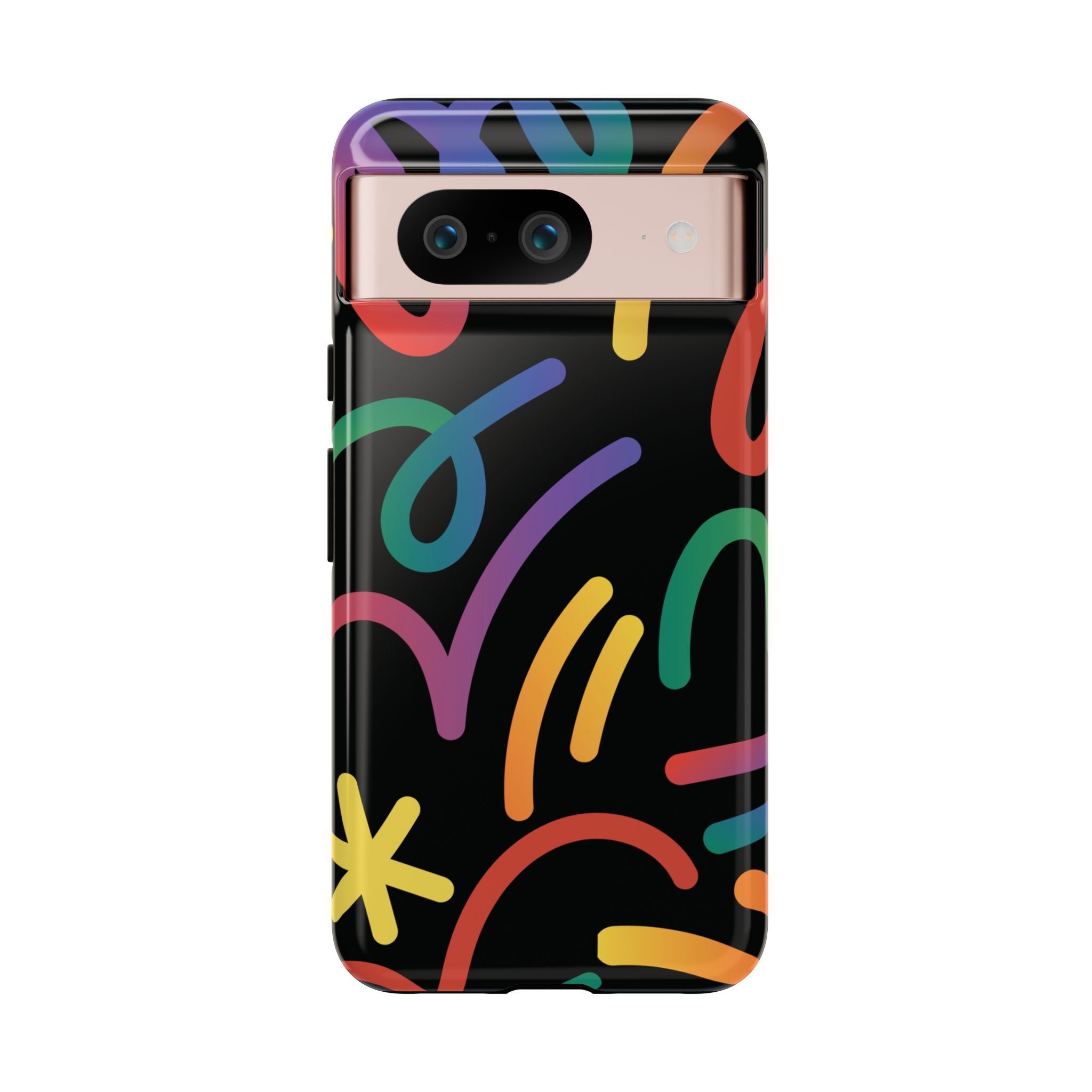 Colorful Doodle Tough Phone Case — Black Background Protective Cover