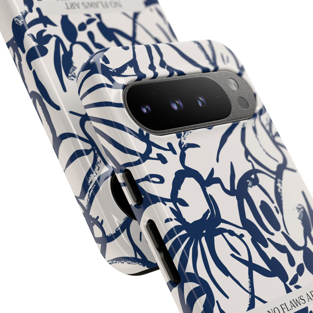 Navy Floral Tough Phone Case — "No Flaws Art" Protective Phone Cover