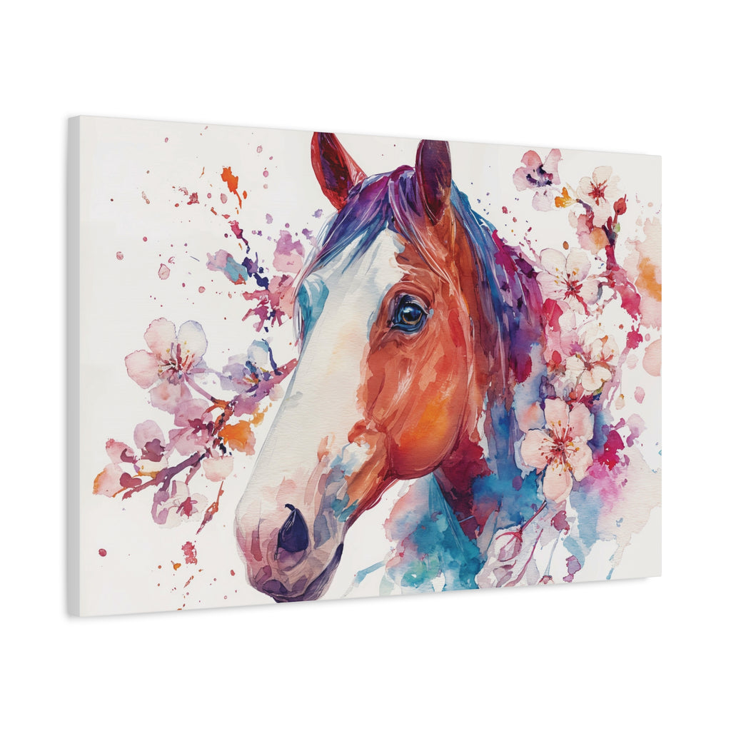 Watercolor Horse Canvas Print — Floral Equine Wall Art