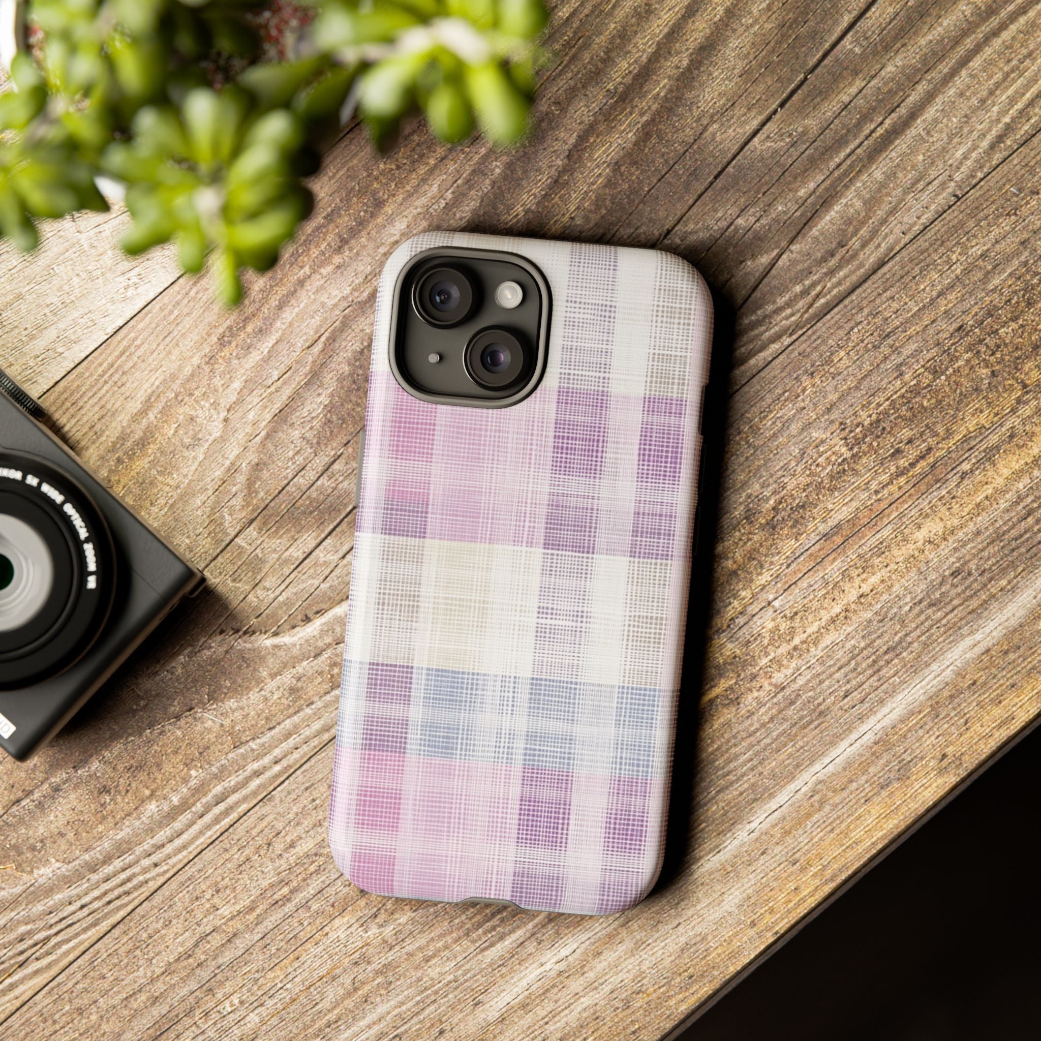 Pink Plaid Phone Case, Trendy Accessories, Birthday, Everyday Use, Tough Cases