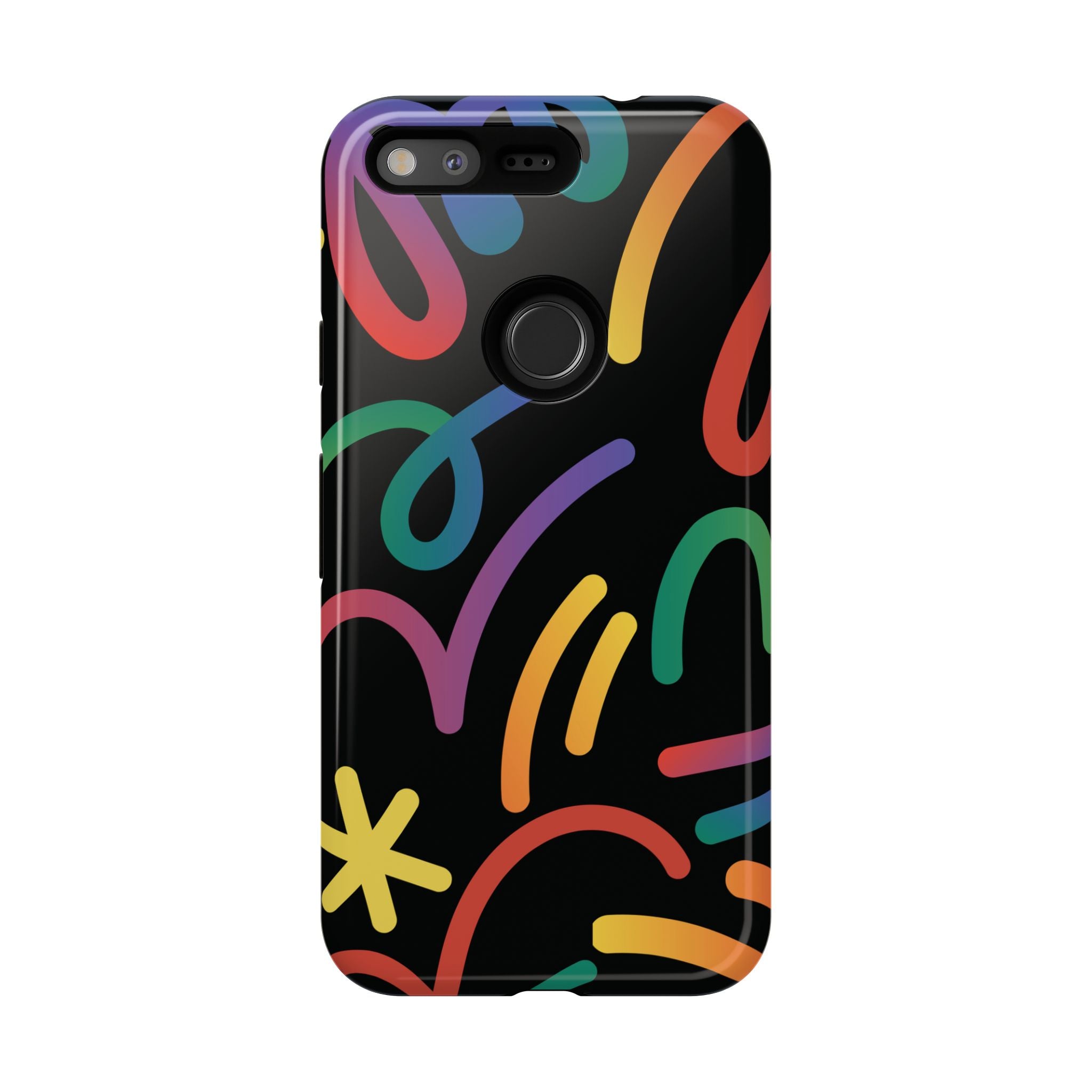 Colorful Doodle Tough Phone Case — Black Background Protective Cover