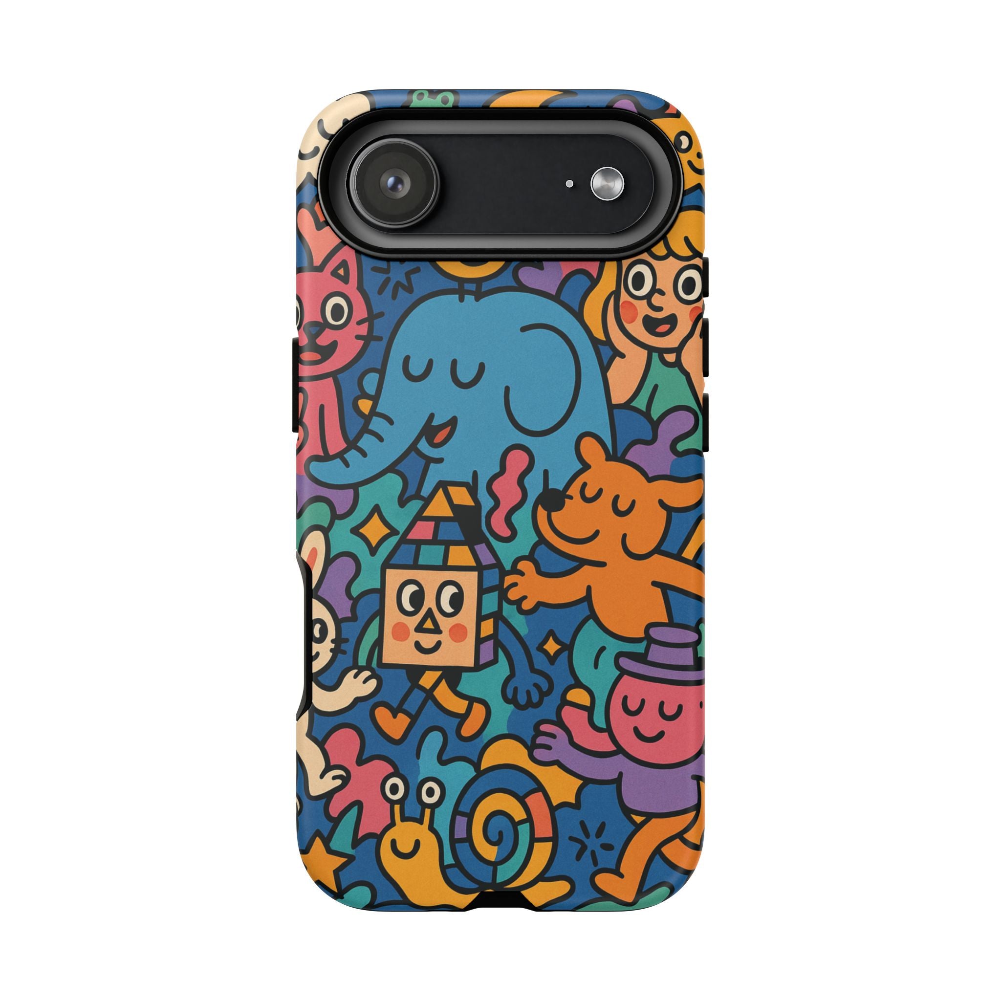 Colorful Doodle Phone Case — Cute Cartoon Animals & Characters