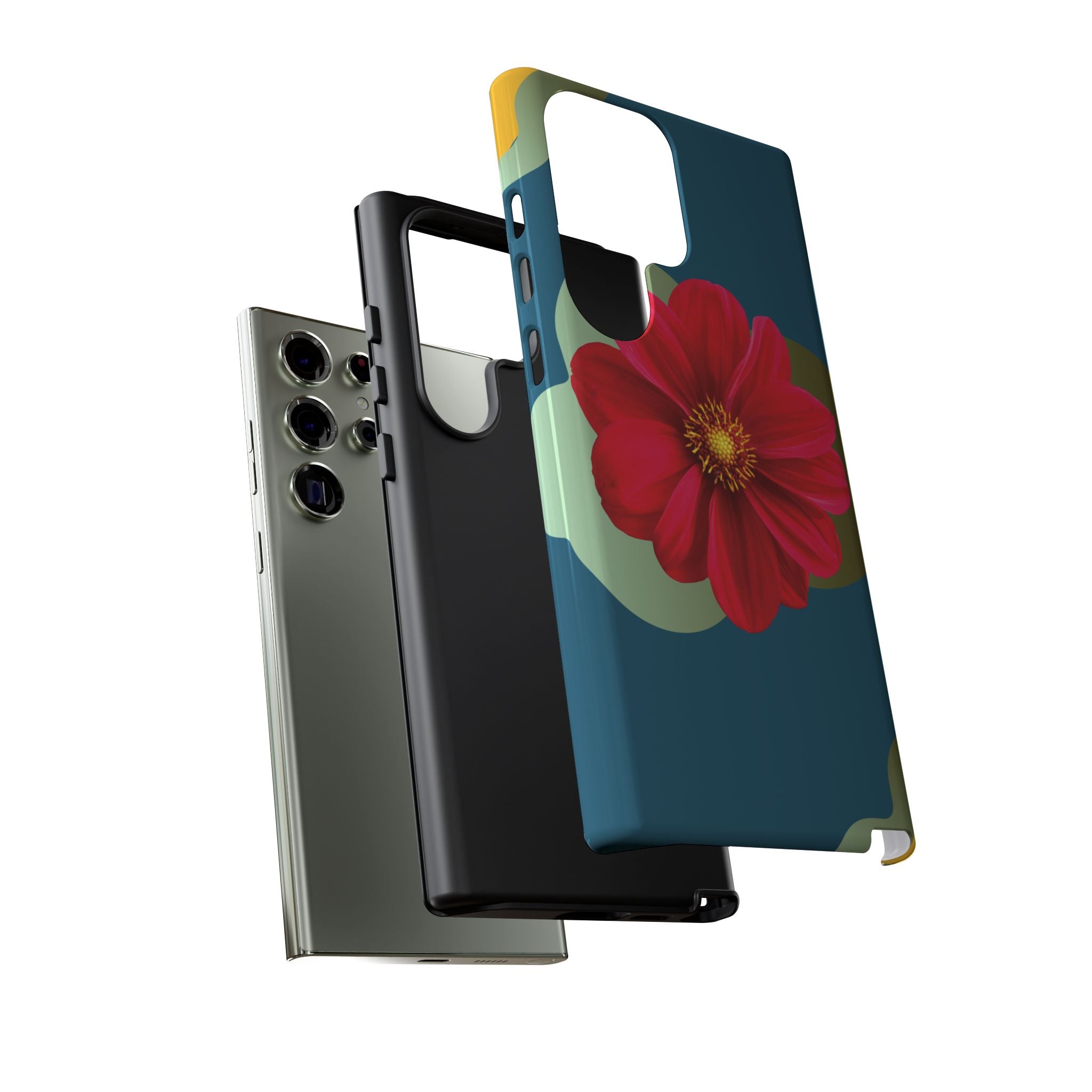 Floral Burst Tough Phone Case — Red Flower on Teal Protective Cover