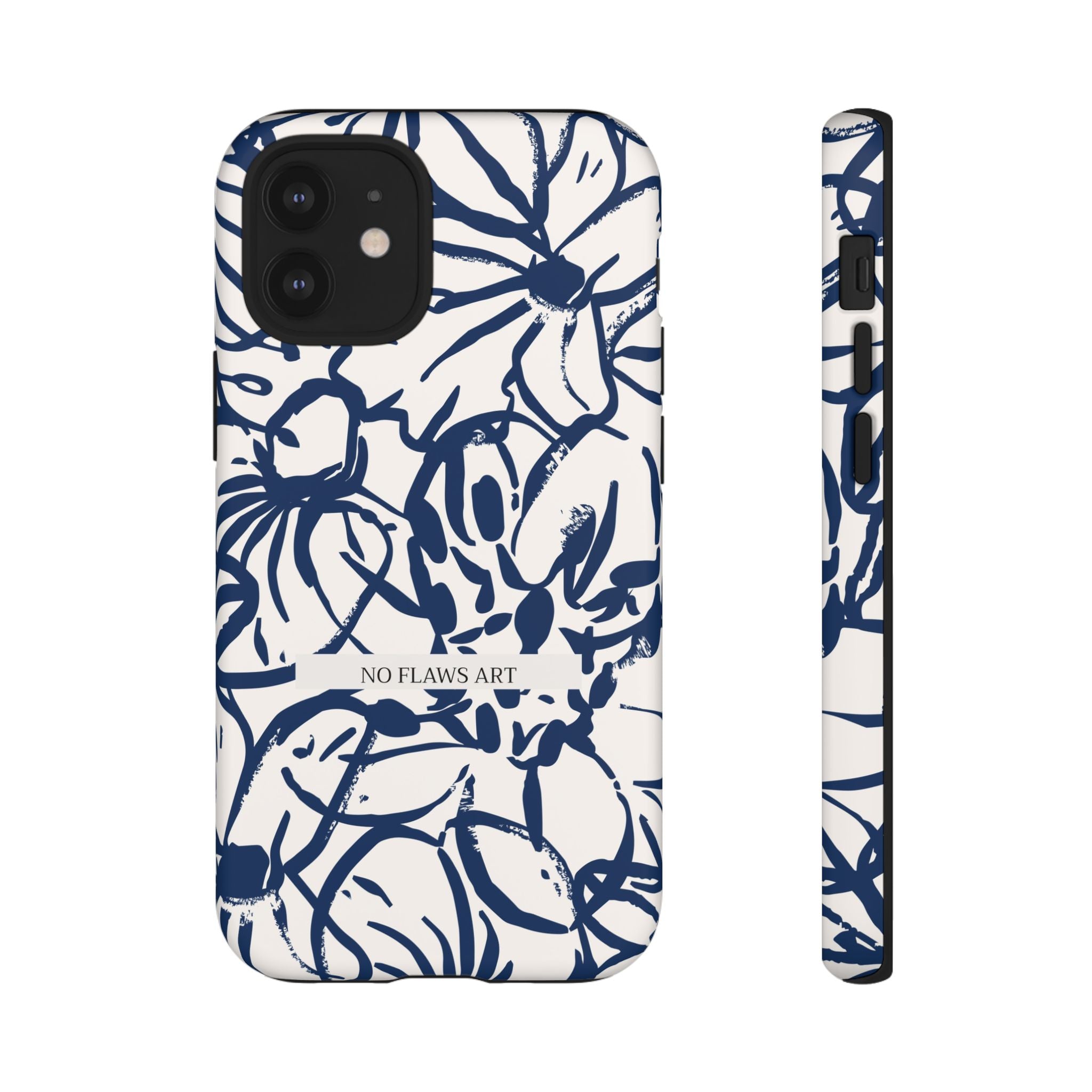 Navy Floral Tough Phone Case — "No Flaws Art" Protective Phone Cover