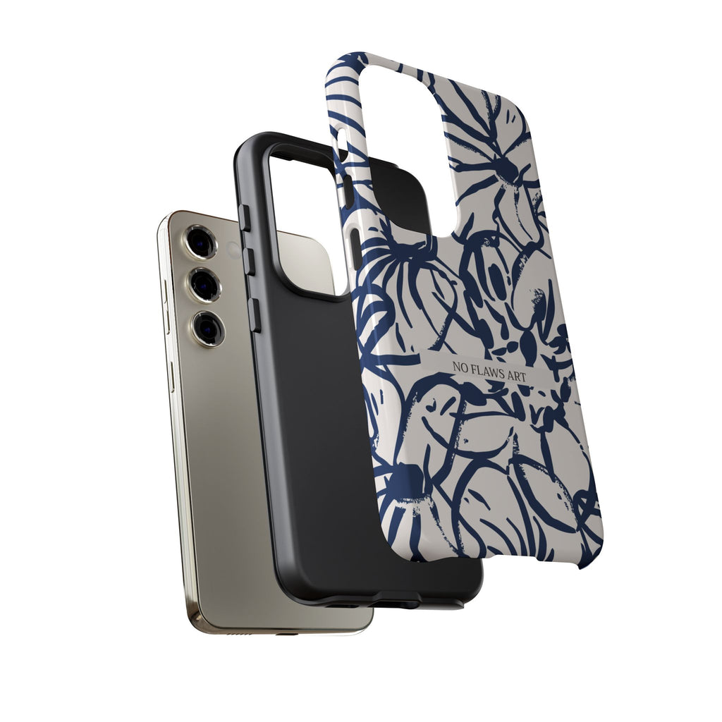 Navy Floral Tough Phone Case — "No Flaws Art" Protective Phone Cover