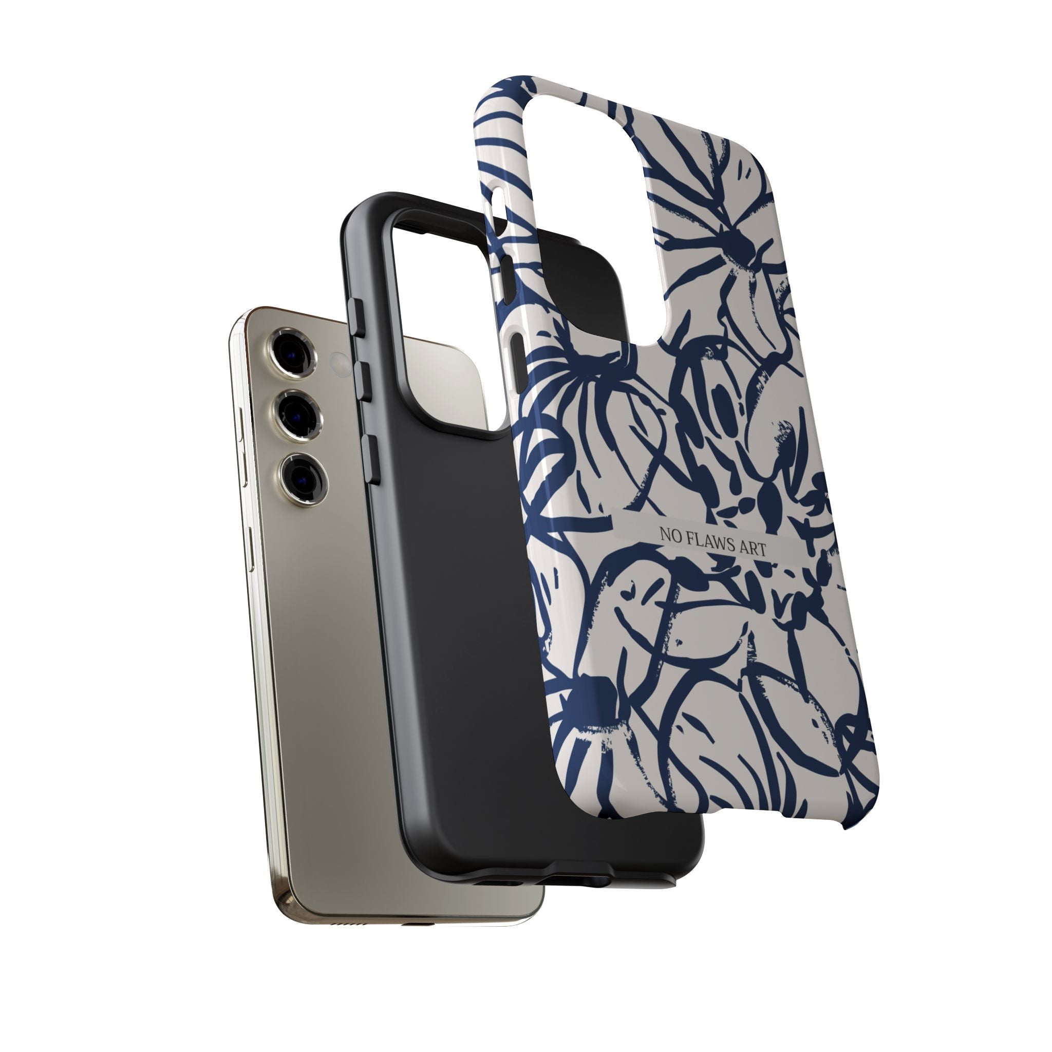 Navy Floral Tough Phone Case — "No Flaws Art" Protective Phone Cover