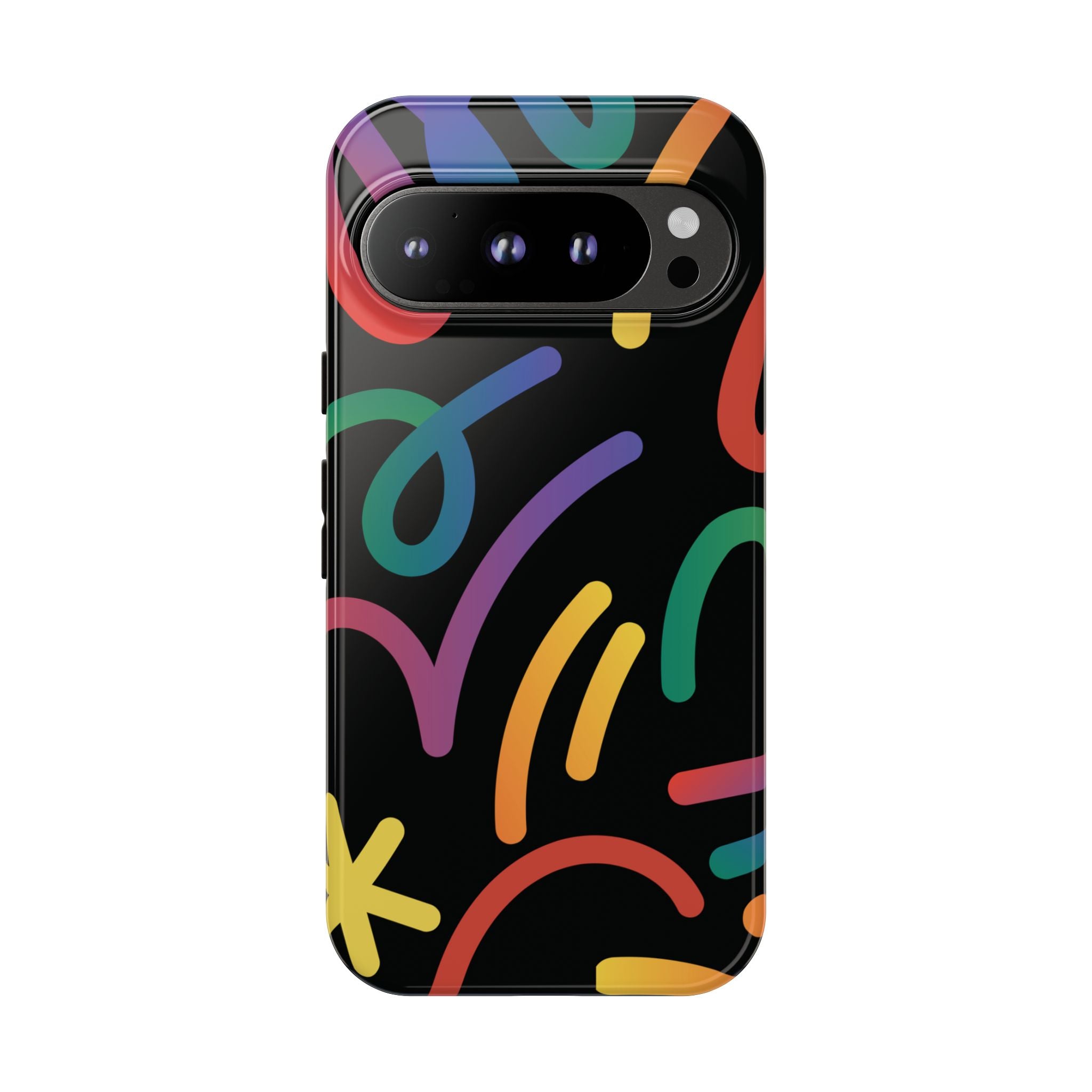 Colorful Doodle Tough Phone Case — Black Background Protective Cover